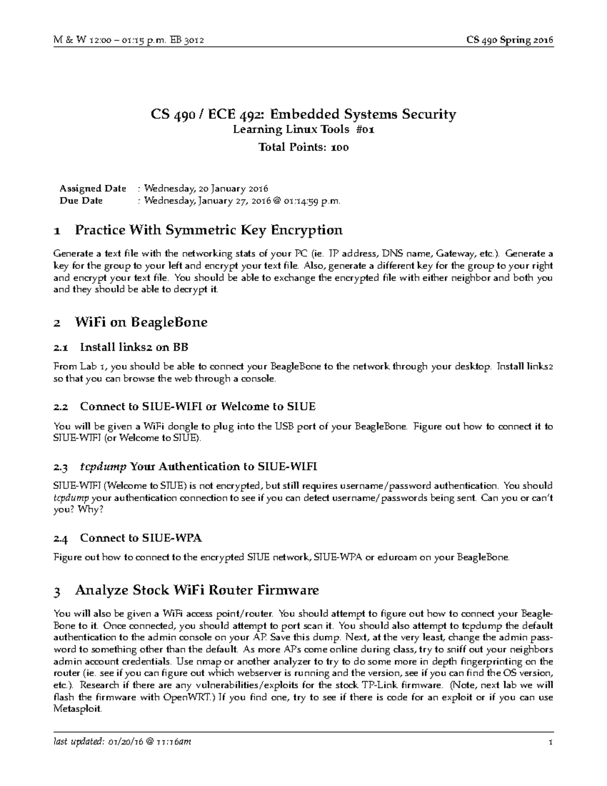 Lab2 - Lab - M & W 12 : 00 – 01 : 15 p. EB 3012 CS 490 Spring 2016 CS ...