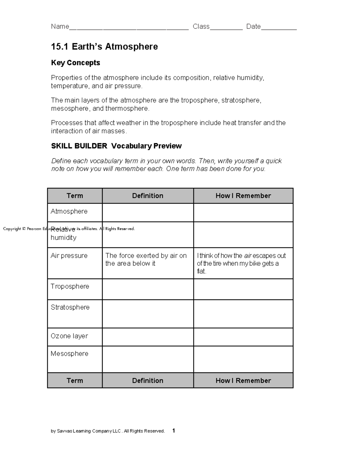 ENV21 15 01 Wkbk Lesson - Its homework - 15 Earth’s Atmosphere Key ...