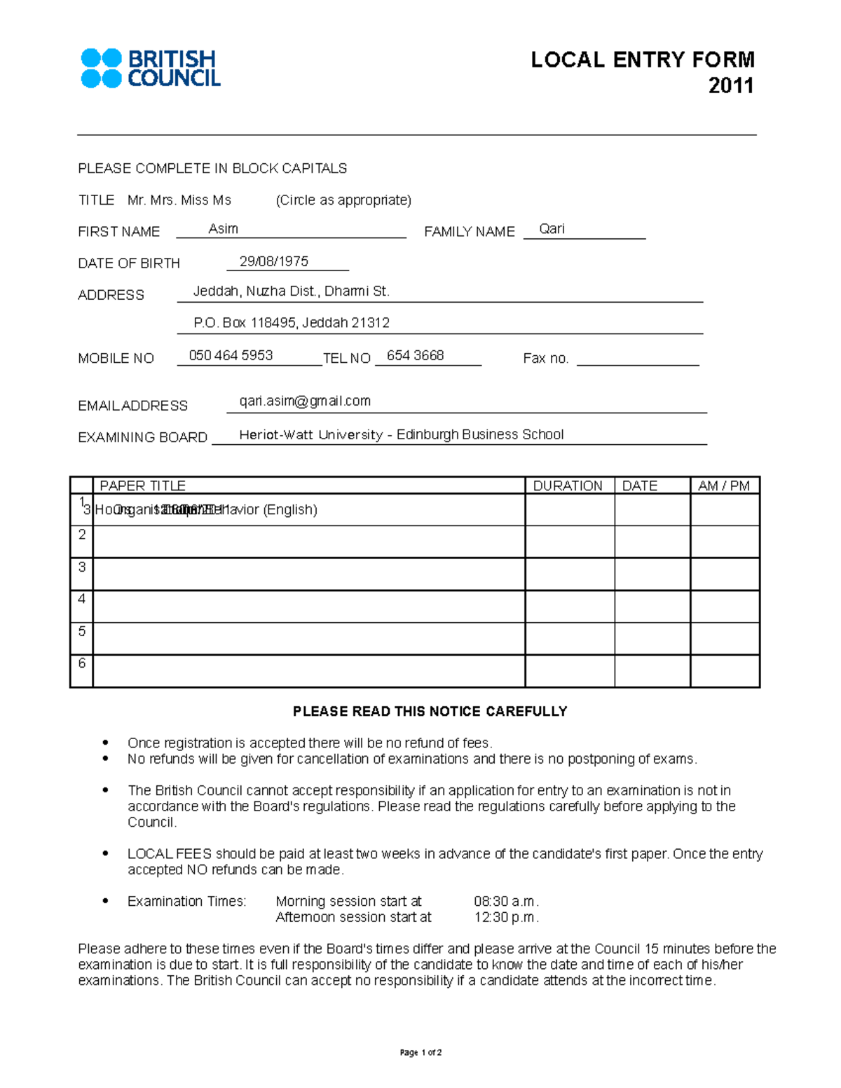 examination-entry-form-2011-local-entry-form-2011-please-complete-in