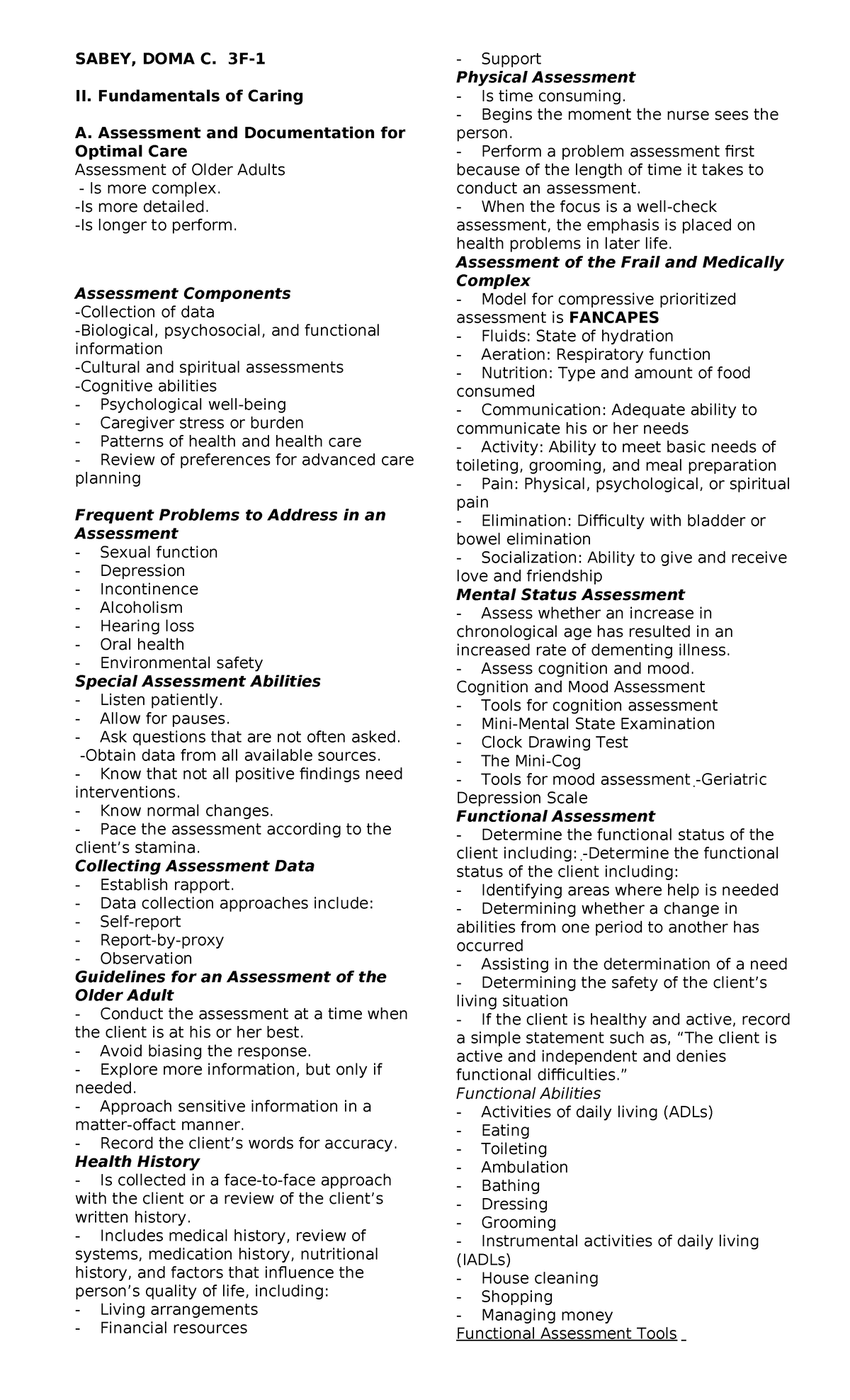 Geria-midterms-note - notes on the geriatric - SABEY, DOMA C. 3F- II ...