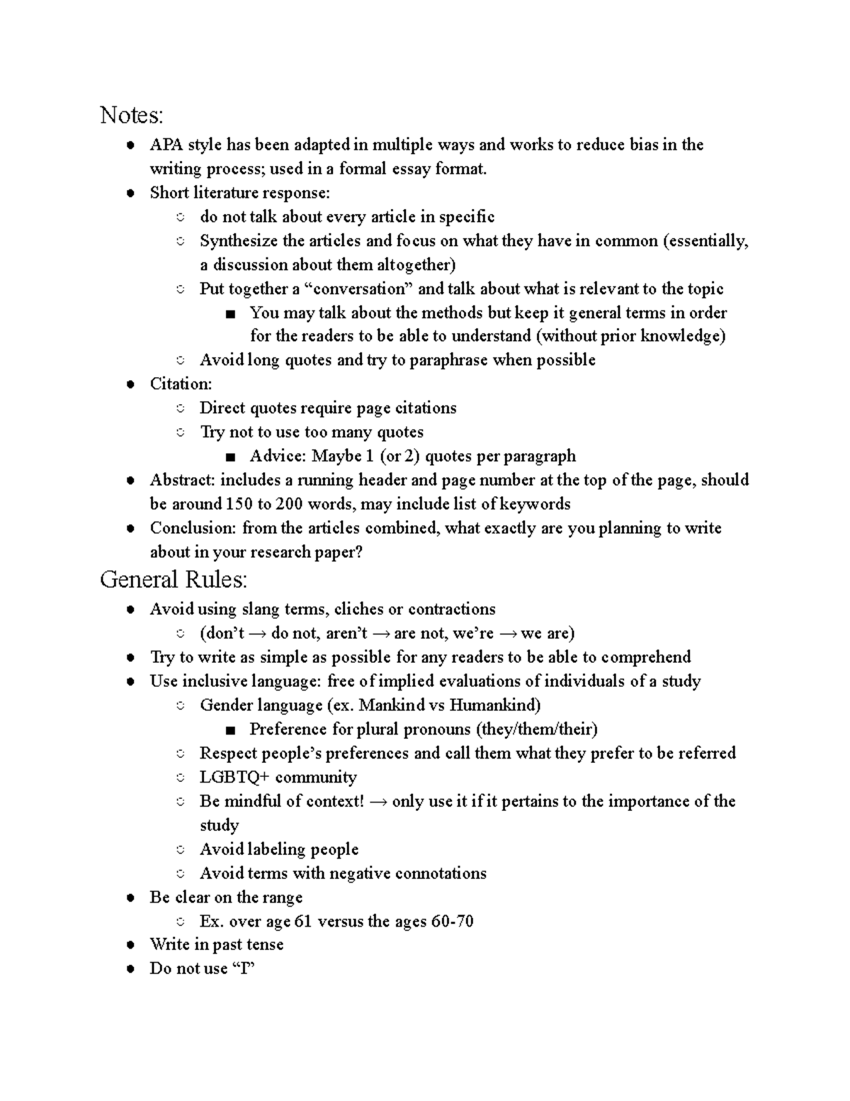 Literature Research Paper and APA Style - Sociology - Notes: APA style ...