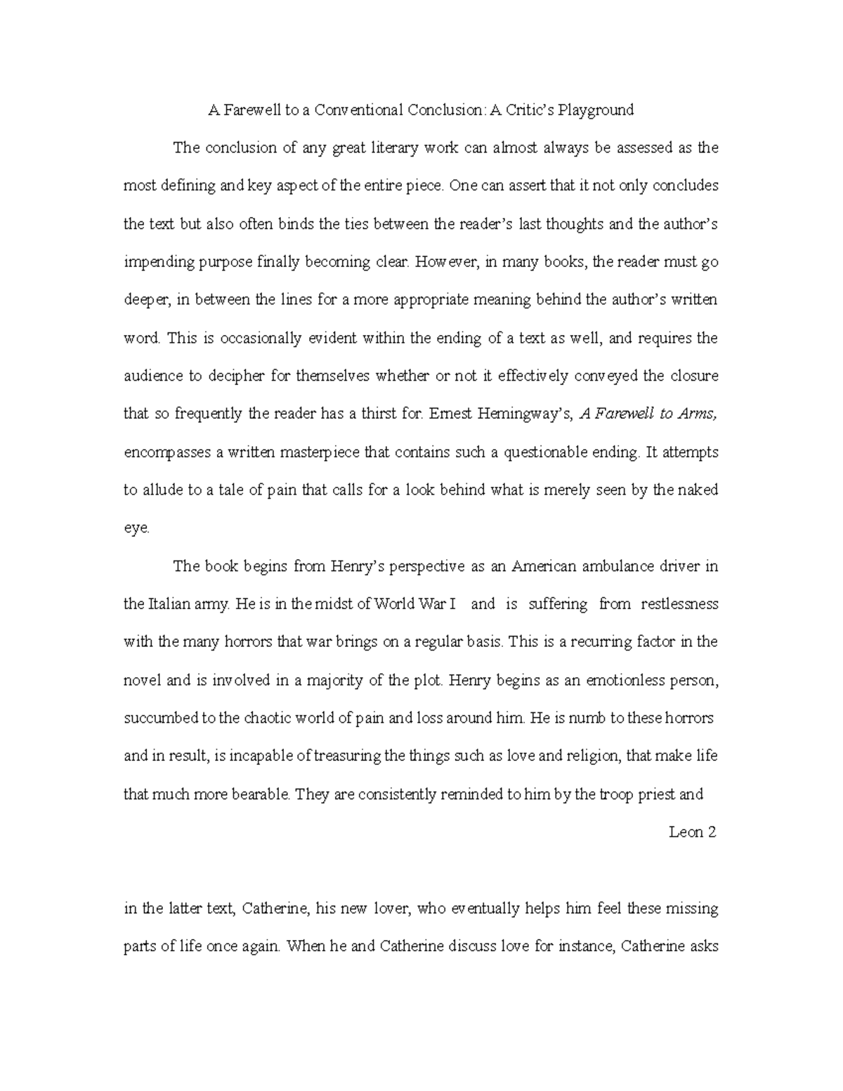 AFarewell To Arms Analysis copy A Farewell to a Conventional