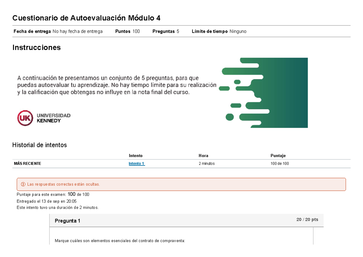 Cuestionario De Autoevaluación Módulo 4 Contratos Parte General ...