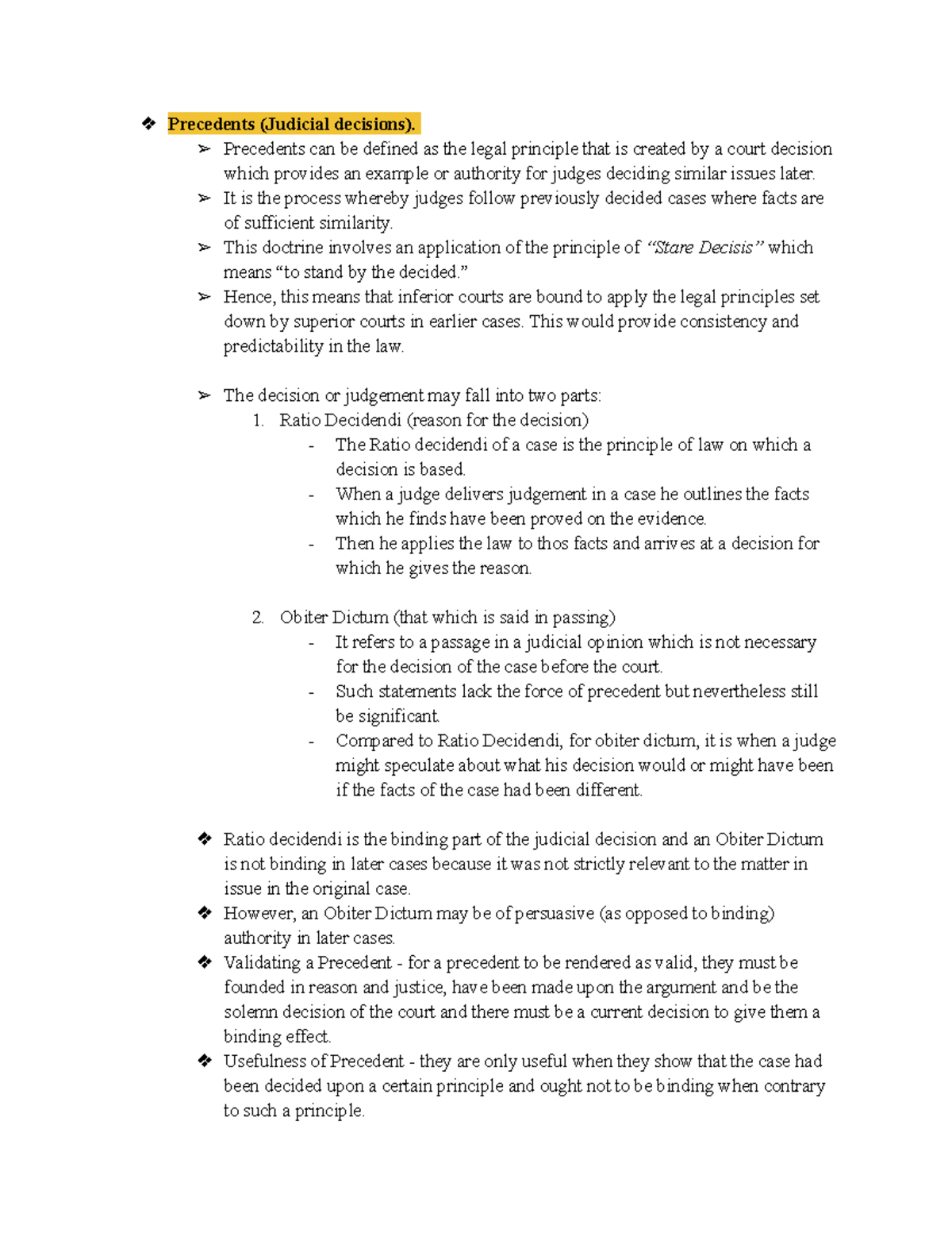 Draft for Legal Research mini Assignment - Precedents (Judicial ...