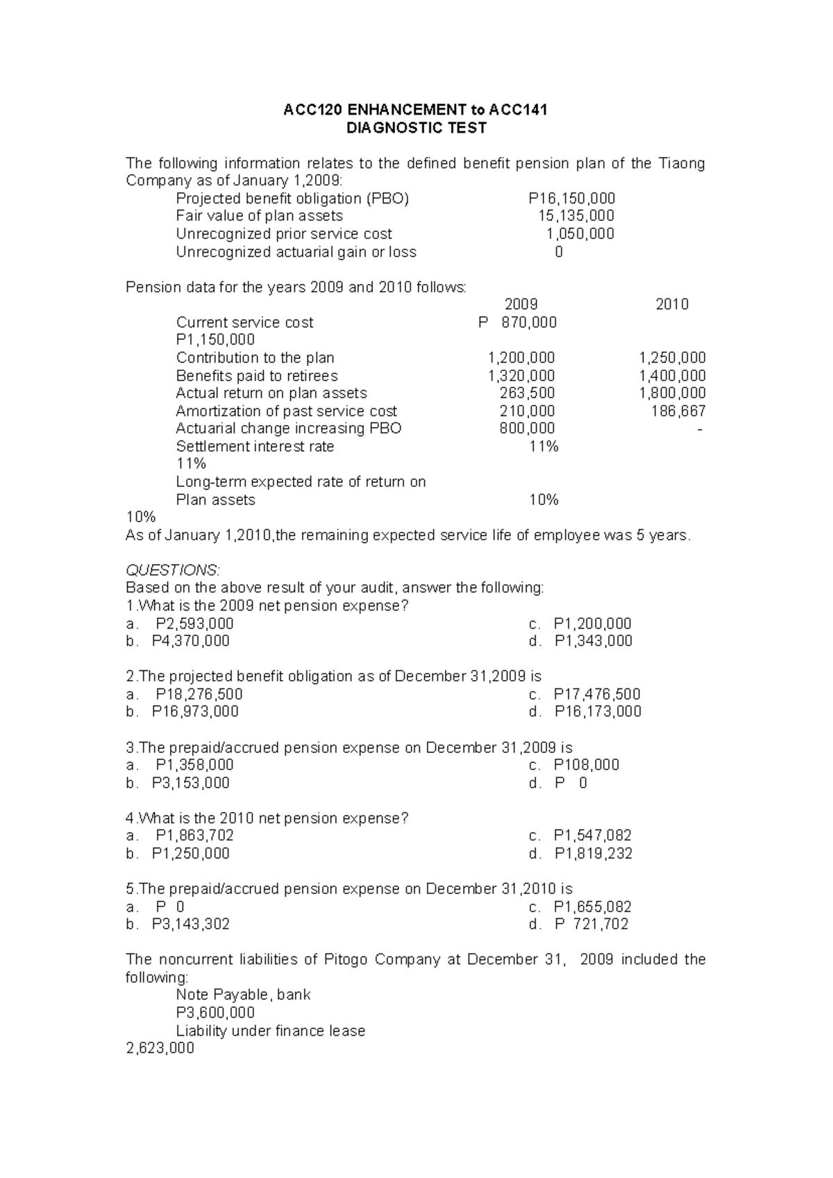 ACC141-Diagnostic-Test - ACC120 ENHANCEMENT to ACC DIAGNOSTIC TEST The ...
