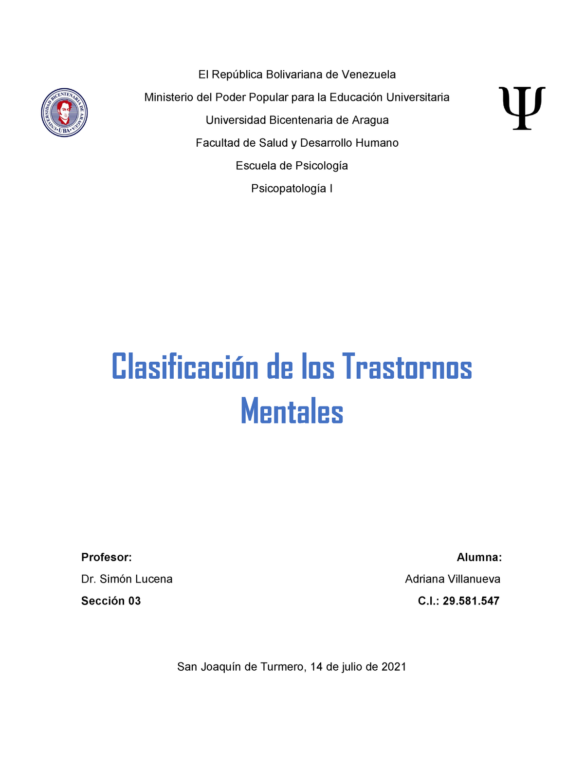 Clasificación De Los Trastornos Mentales Universidad Bicentenaria De Aragua El República 7324