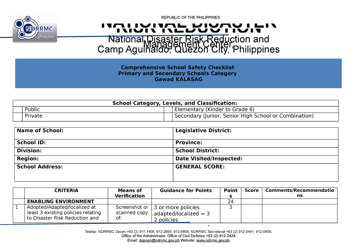 gawad-kalasag-school-checklist-republic-of-the-philippines