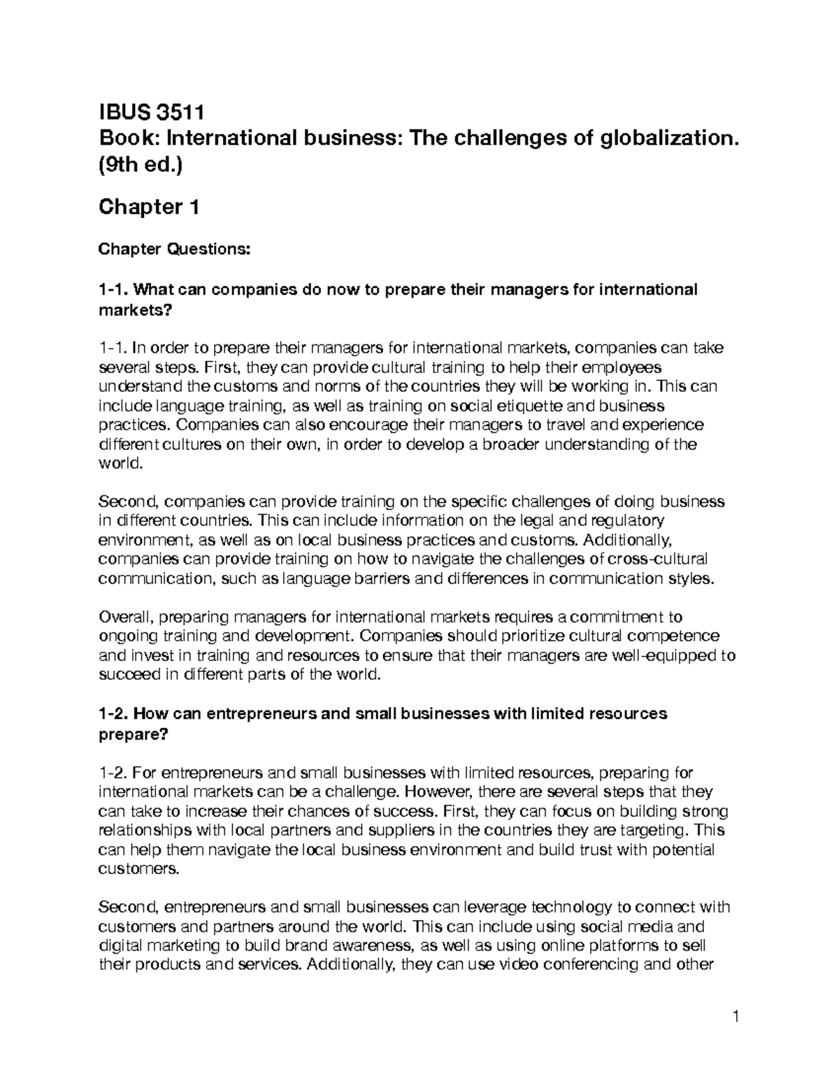 IBUS 3511 - Chapter 1 - IBUS 3511 Book: International Business: The ...