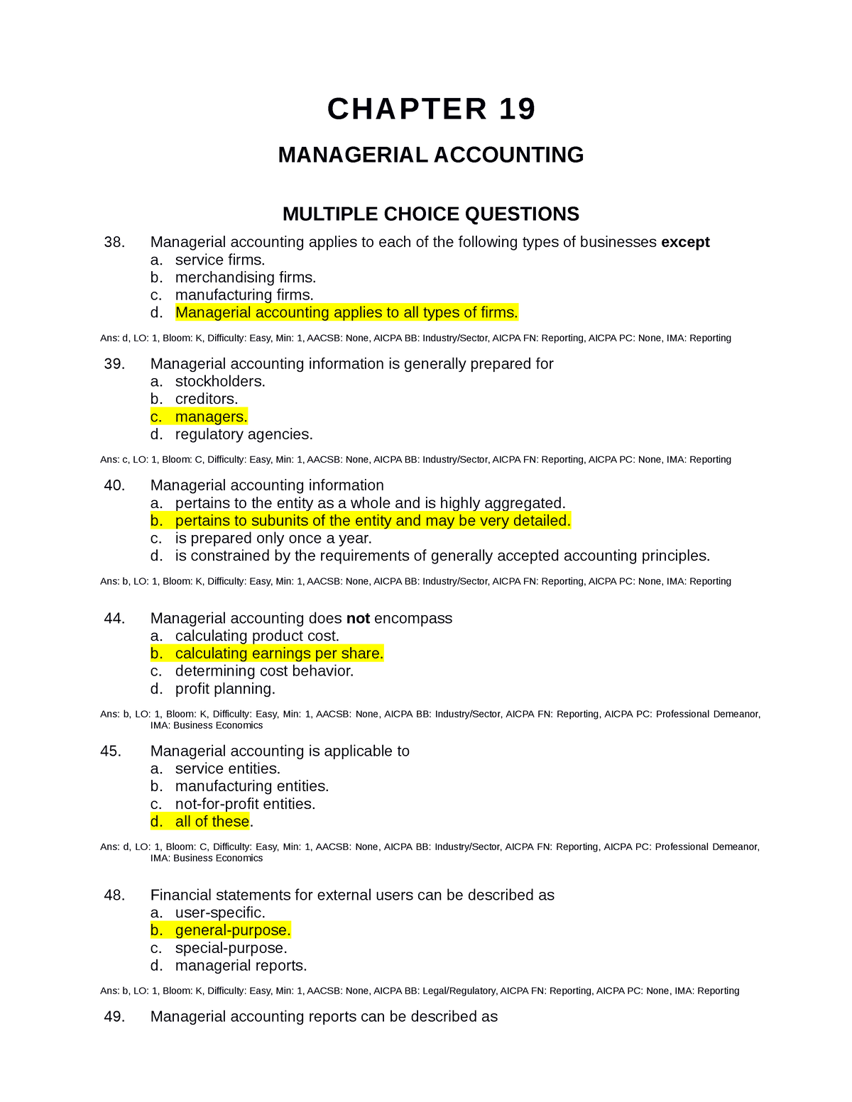 1 Managerial Accounting Chapter 19 With Answer - CHAPTER 19 MANAGERIAL ...