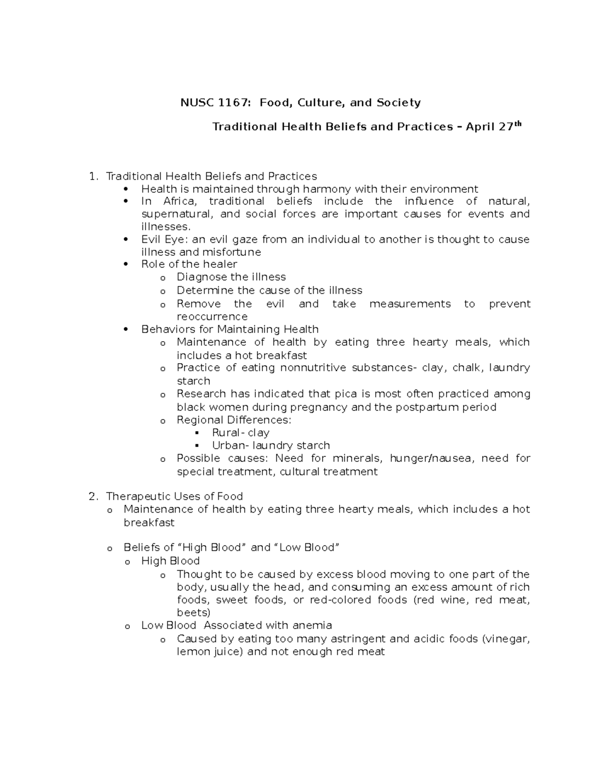 L17 Traditional Health and Benefits NUSC 1167 Food, Culture, and