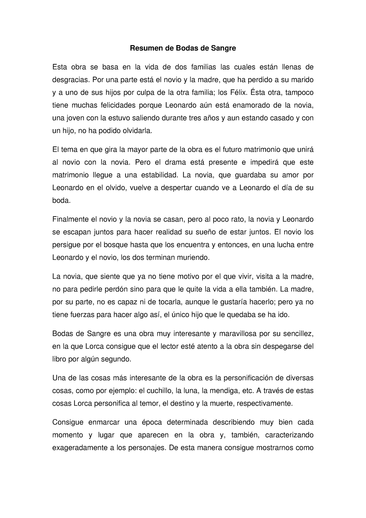 Resumen de bodas de sangre en pdf Resumen de Bodas de Sangre Esta