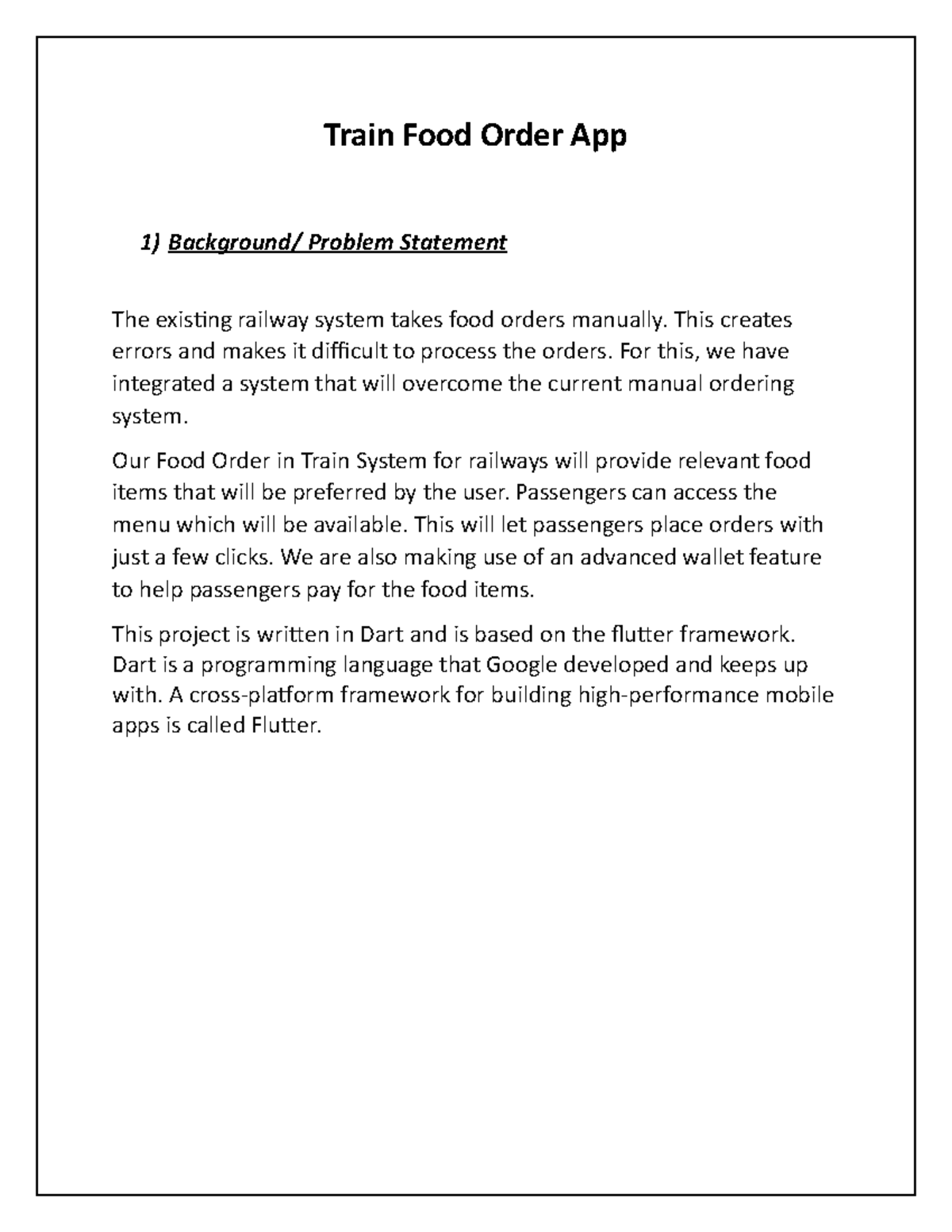 A209.. Train Food Order App Background/ Problem Statement