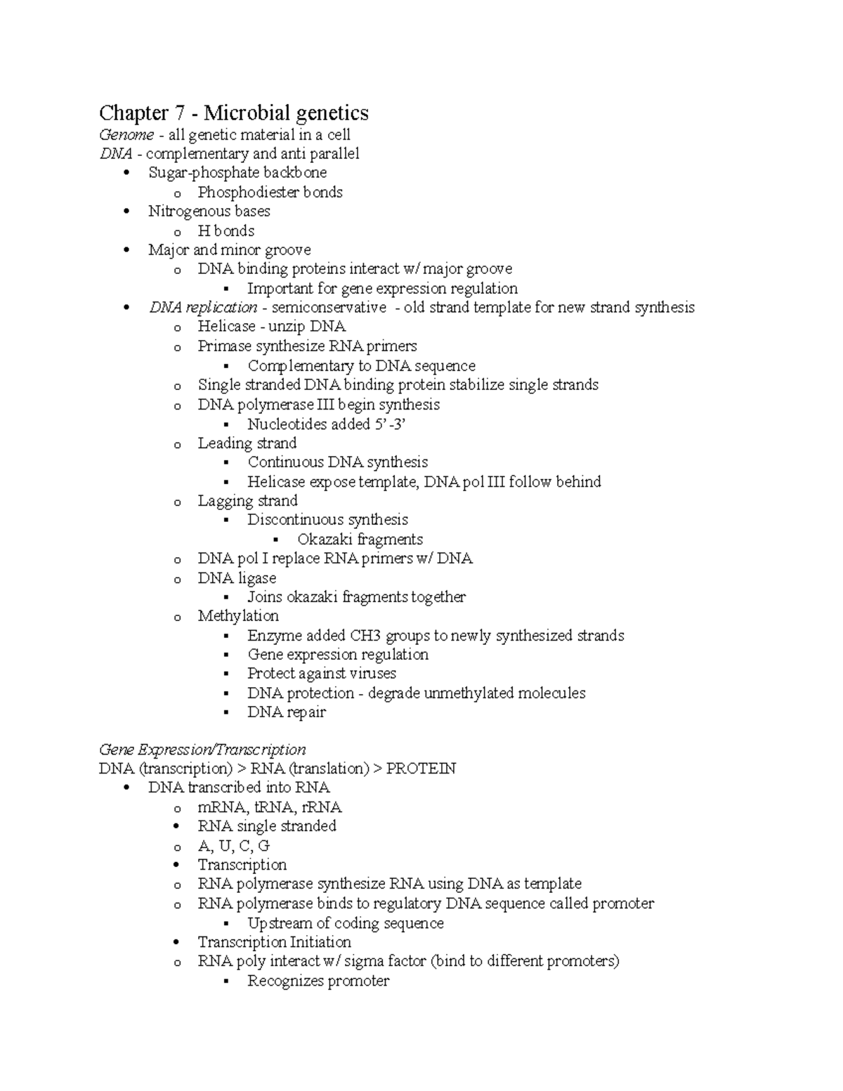 212 CH 7 - Lecture Notes 7 - Chapter 7 - Microbial Genetics Genome ...