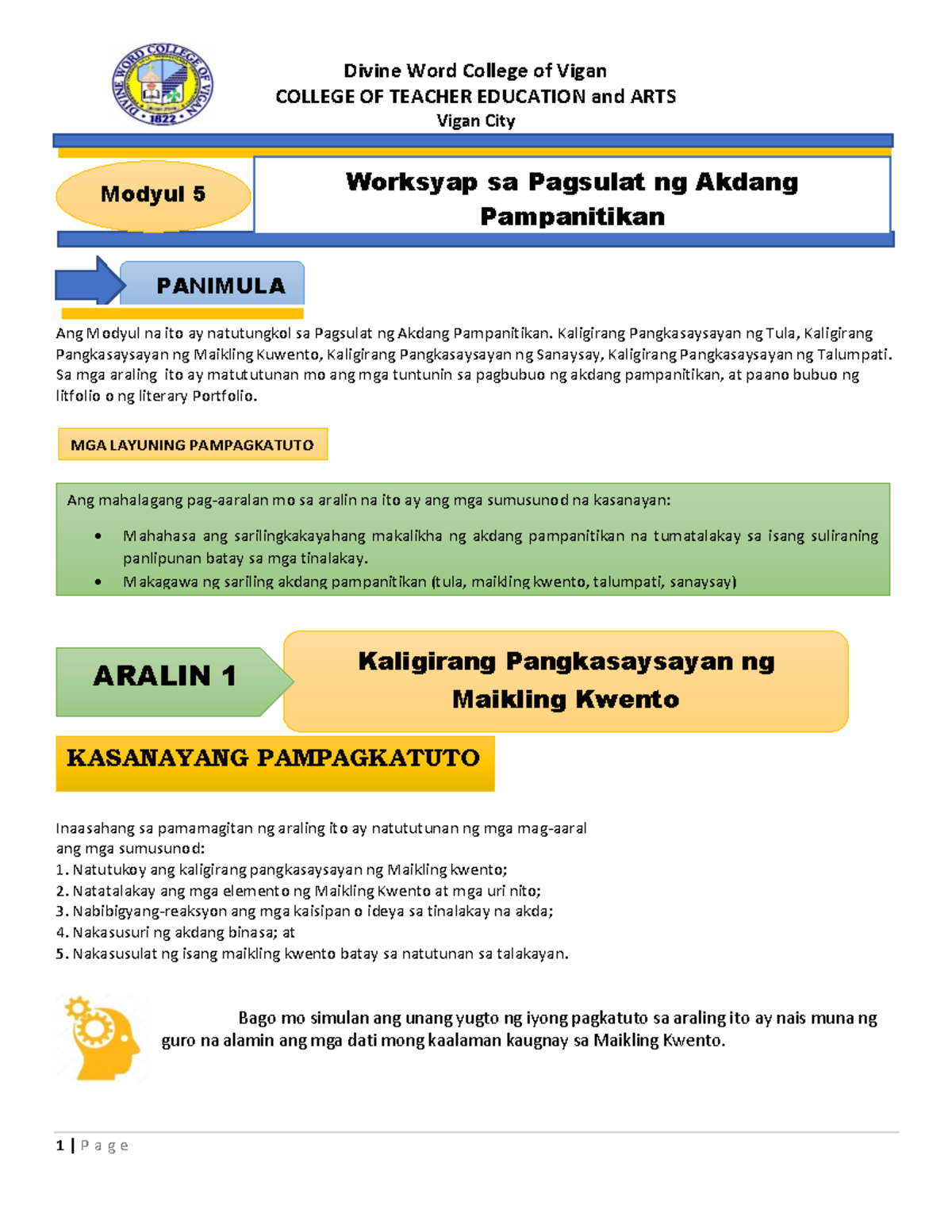 Modyul 5- Soslit - COLLEGE OF TEACHER EDUCATION and ARTS Vigan City Ang ...