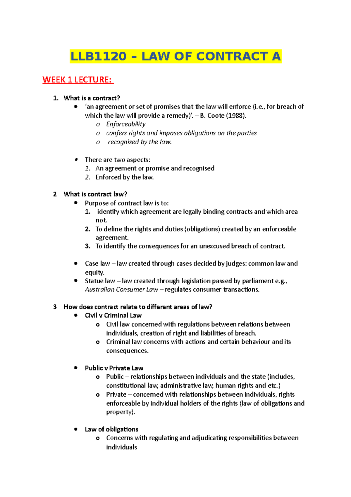 LLB1120 - Law of Contract A - LLB1120 – LAW OF CONTRACT A WEEK 1 ...
