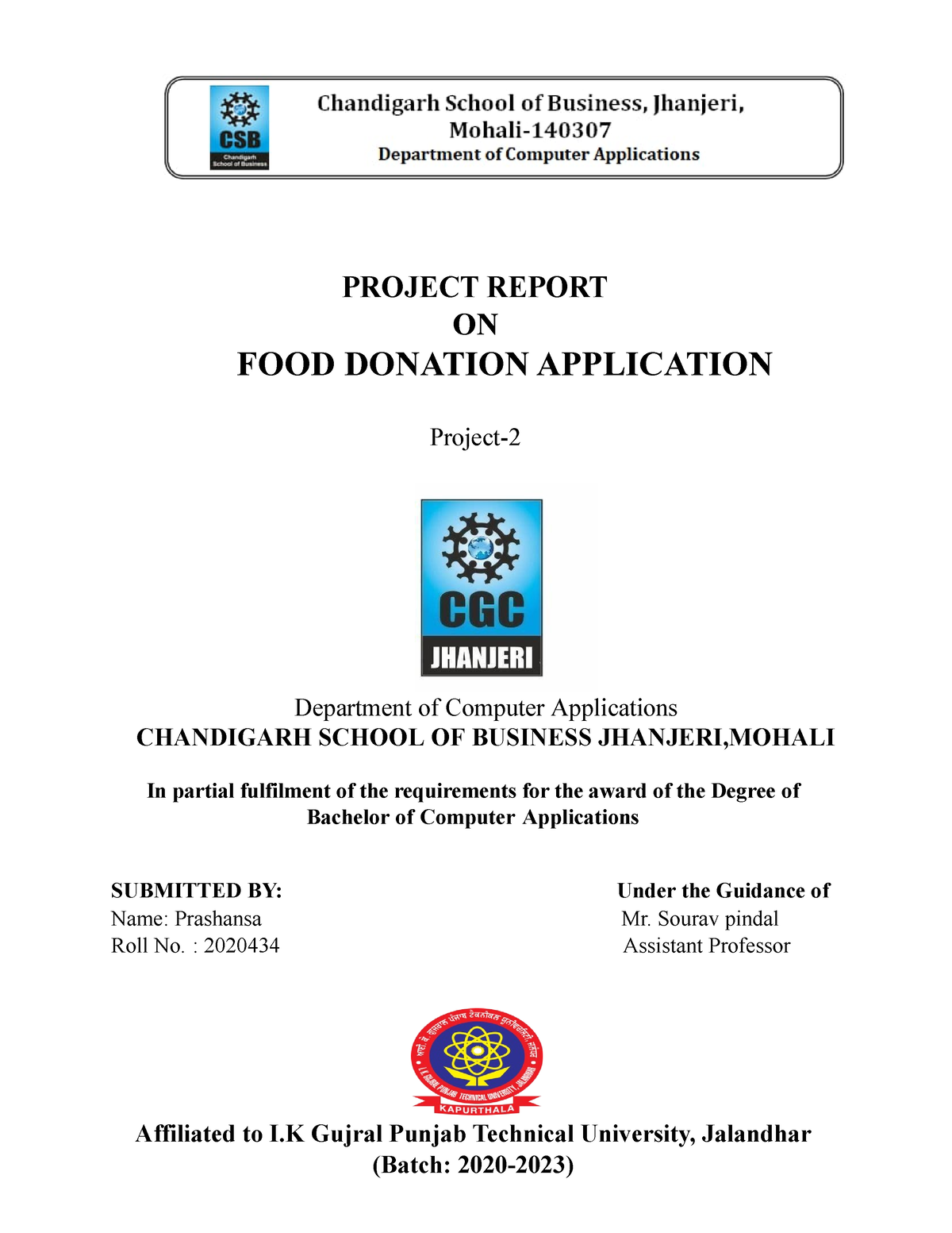 Simran RANI 2020477 Project Report - PROJECT REPORT ON FOOD DONATION ...