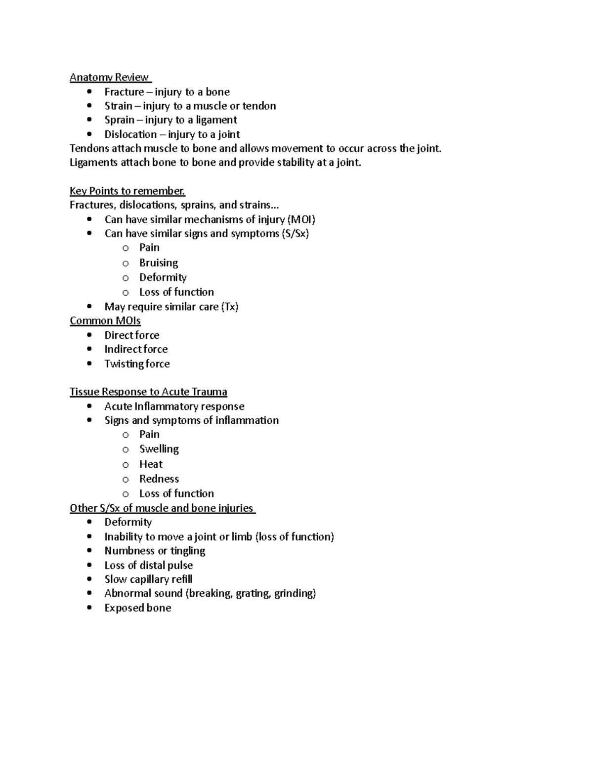 Muscle and Bone Injuries - Anatomy Review Fracture – injury to a bone ...