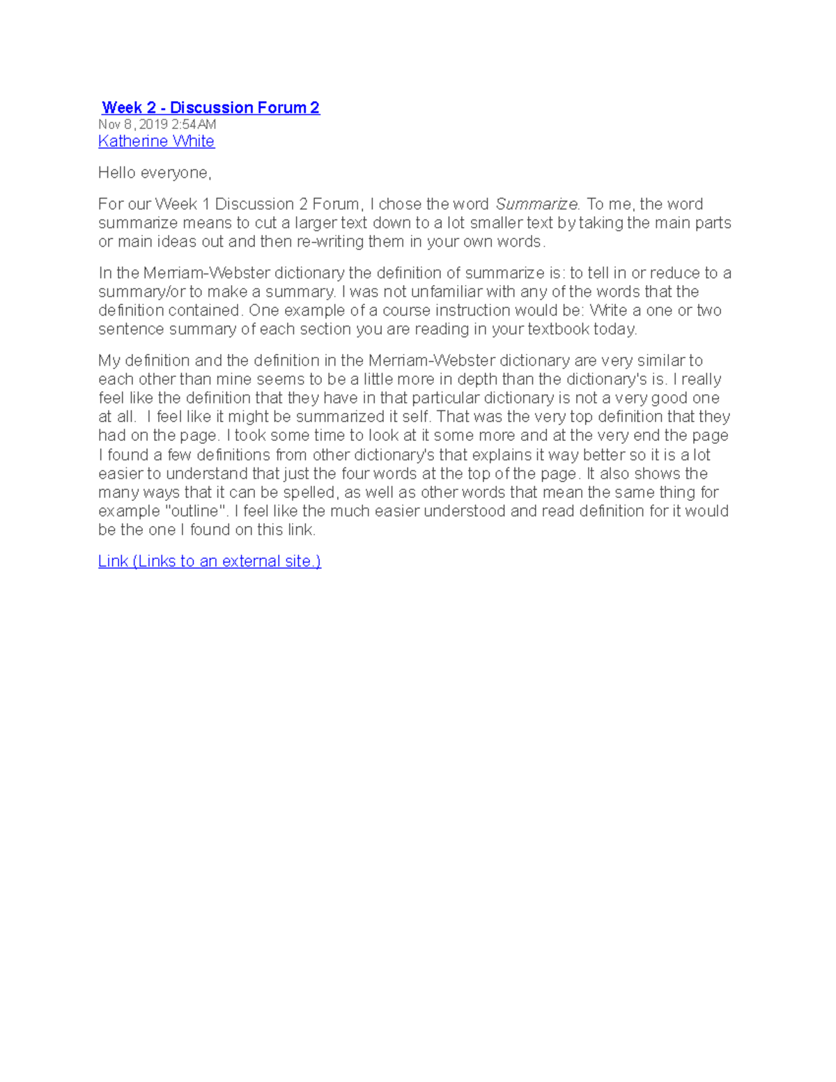 Week 2 dis forum 2 - discussion - Week 2 - Discussion Forum 2 Nov 8 ...
