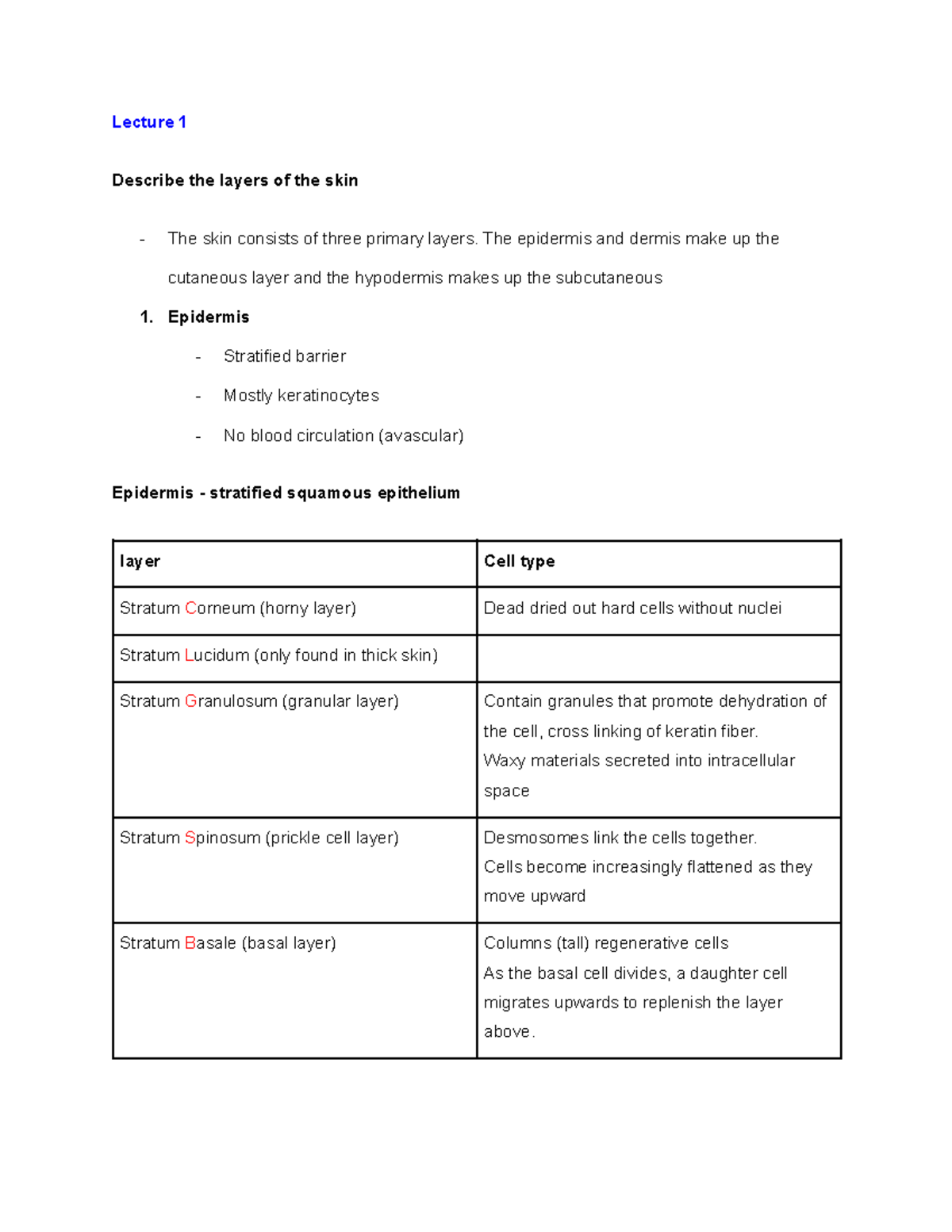 SKIN - Lecture 1 Describe the layers of the skin The skin consists of ...