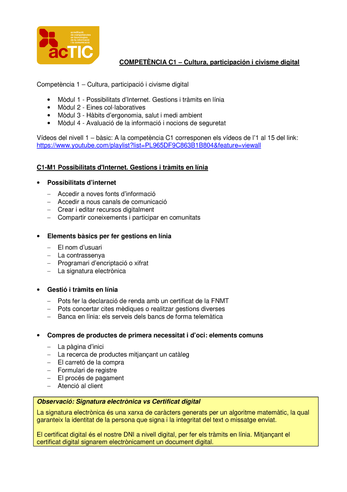 Actic bàsic - C1 - resum - Nivell 1 - UOC - StuDocu