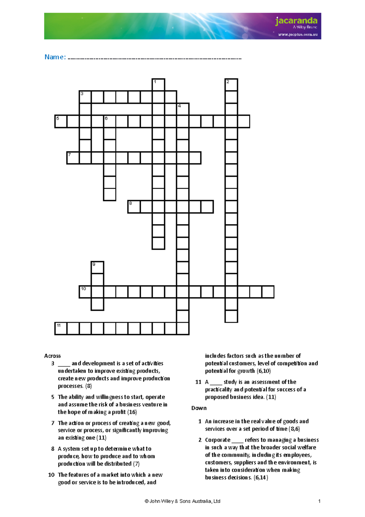 Jacaranda Crossword Puzzle - Name: - Studocu