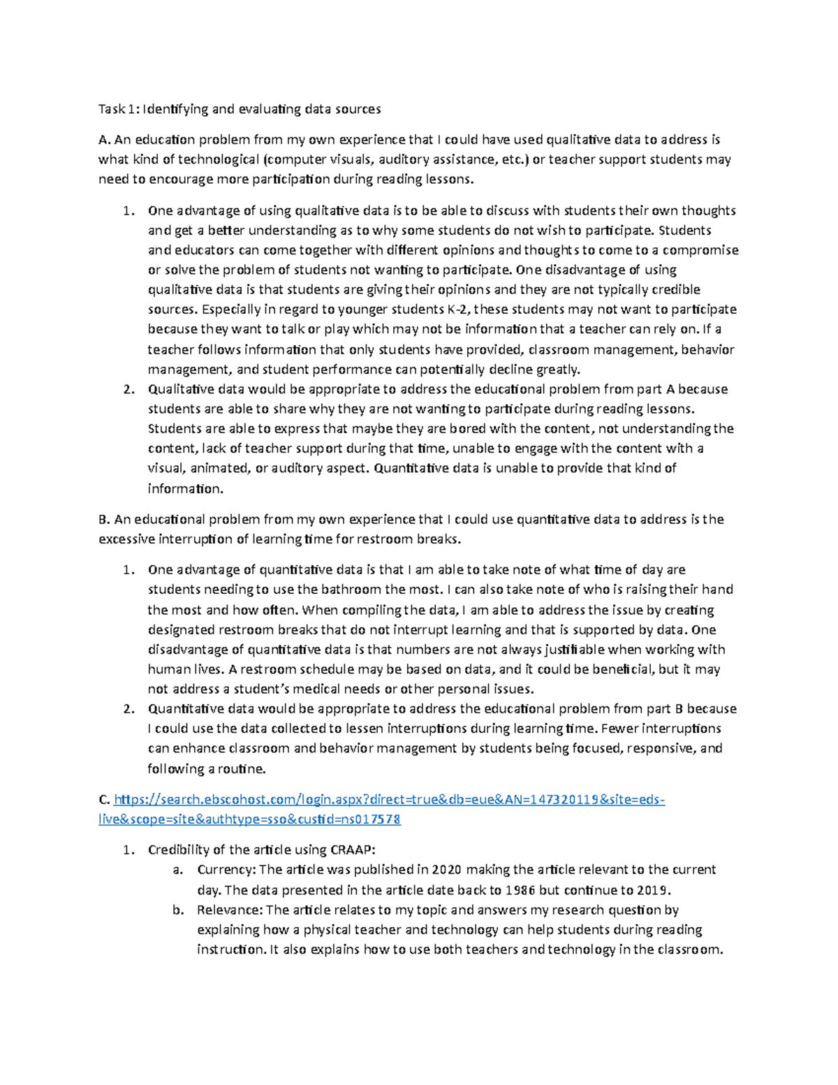 D179 Task 1 - Passed - Task 1: Identifying and evaluating data sources ...