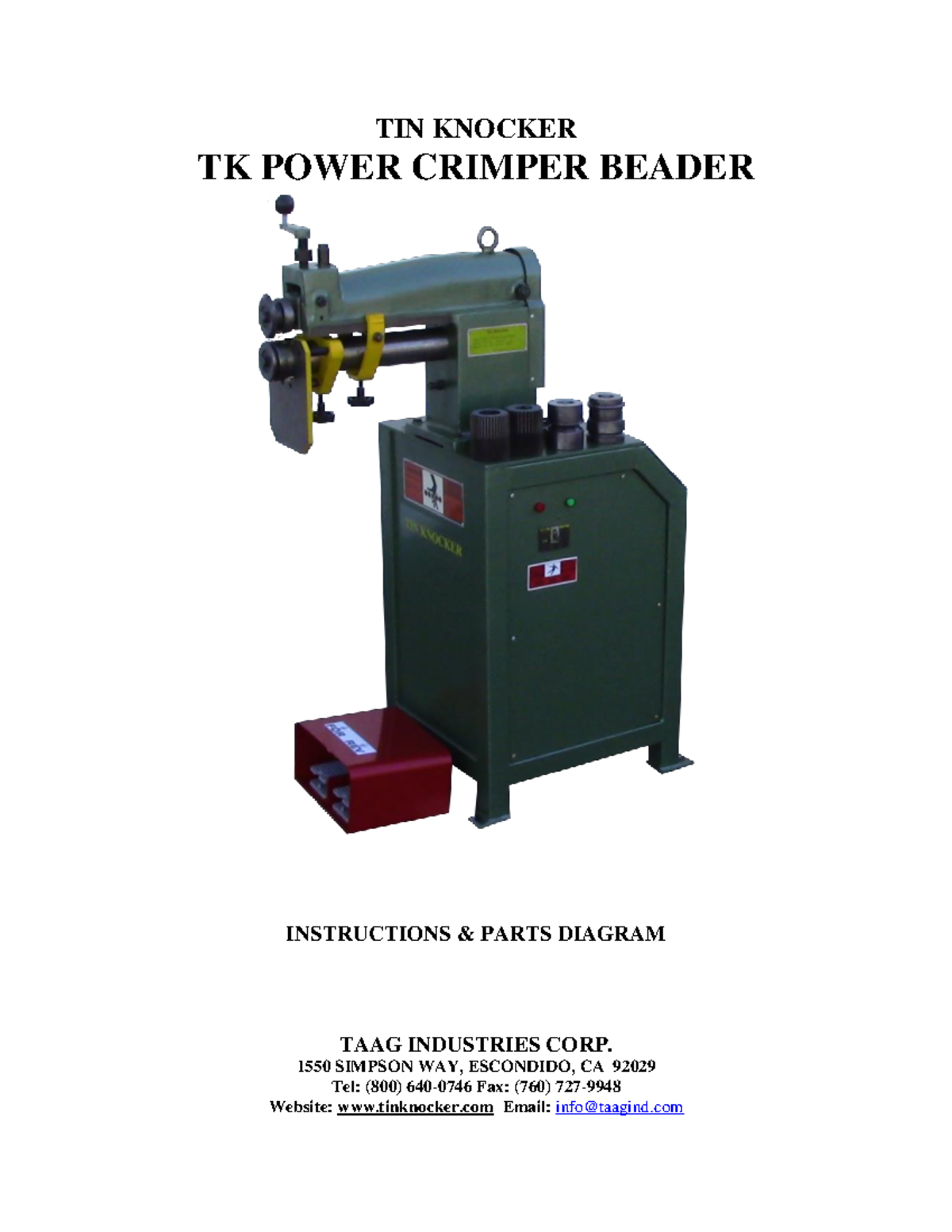 16. TK Power Crimper Beader Manualpdf TIN KNOCKER TK POWER CRIMPER
