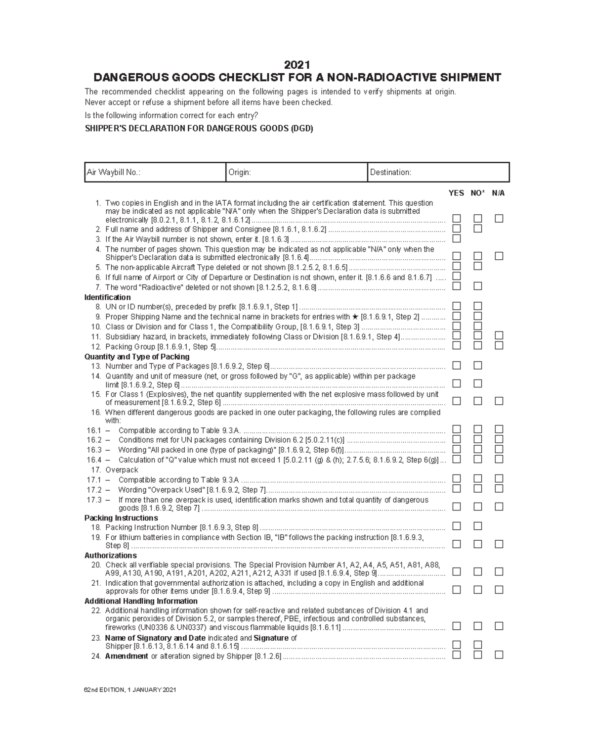 Iata Dangerous Goods Checklist For A Non Radioactive vrogue.co