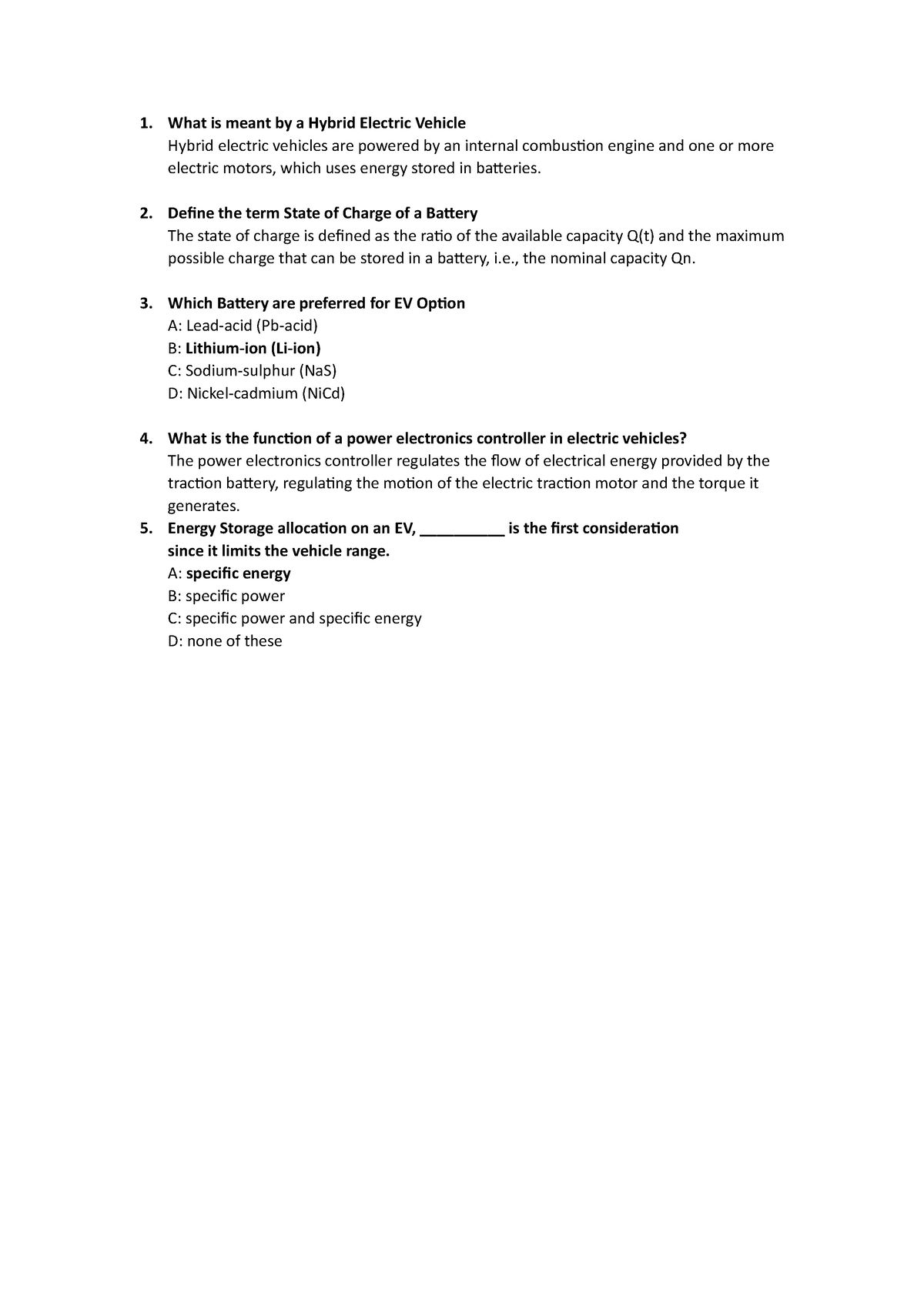 EV MCQ - What is meant by a Hybrid Electric Vehicle Hybrid electric ...