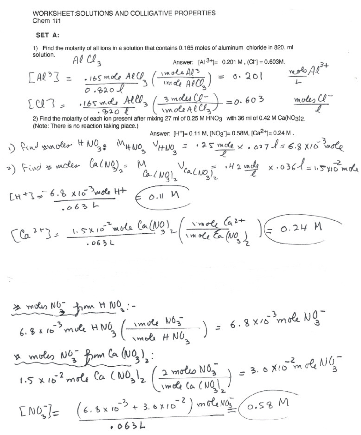 Worksheet Solutions and Colligative KEY - Physical Chemistry - Studocu