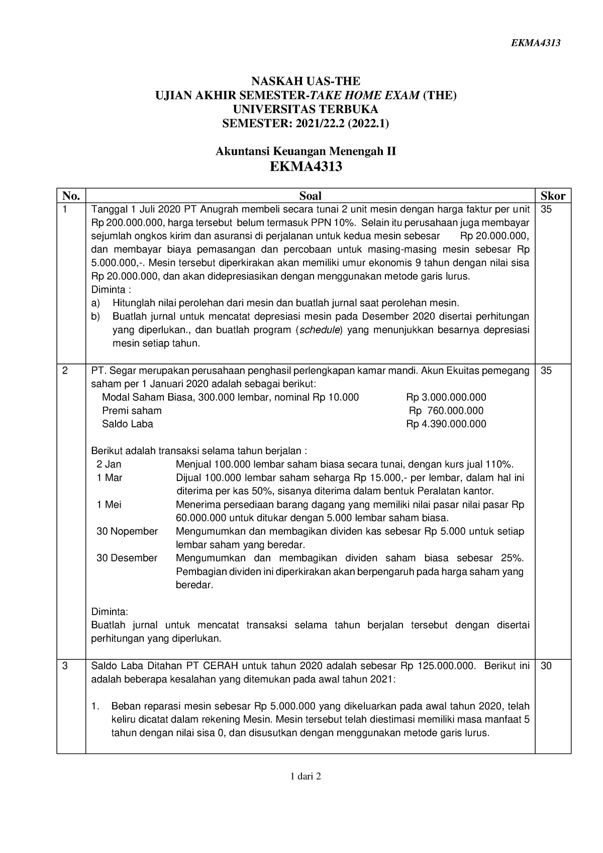 Naskah EKMA4313 The 1 - Tanggal 1 Juli 2020 PT Anugrah Membeli Secara ...