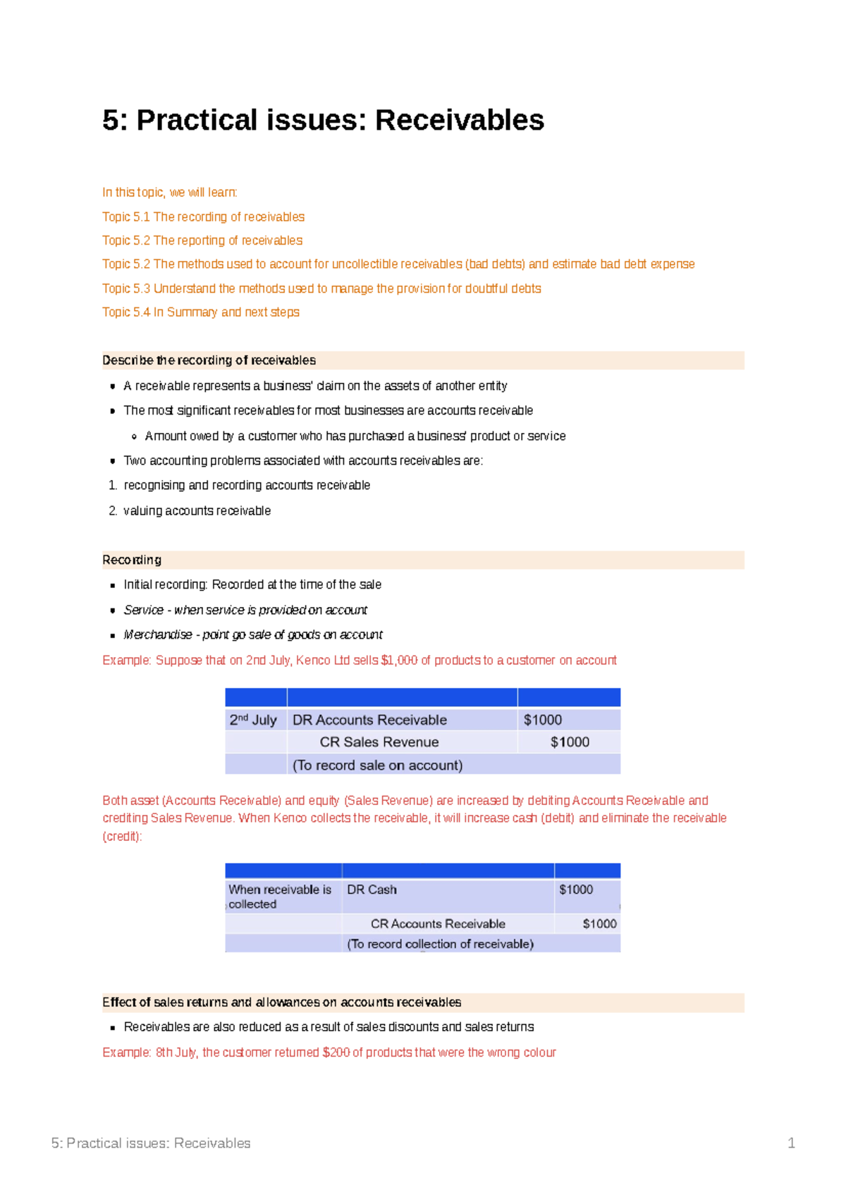 5 Practical issues Receivables - When Kenco collects the receivable, it ...
