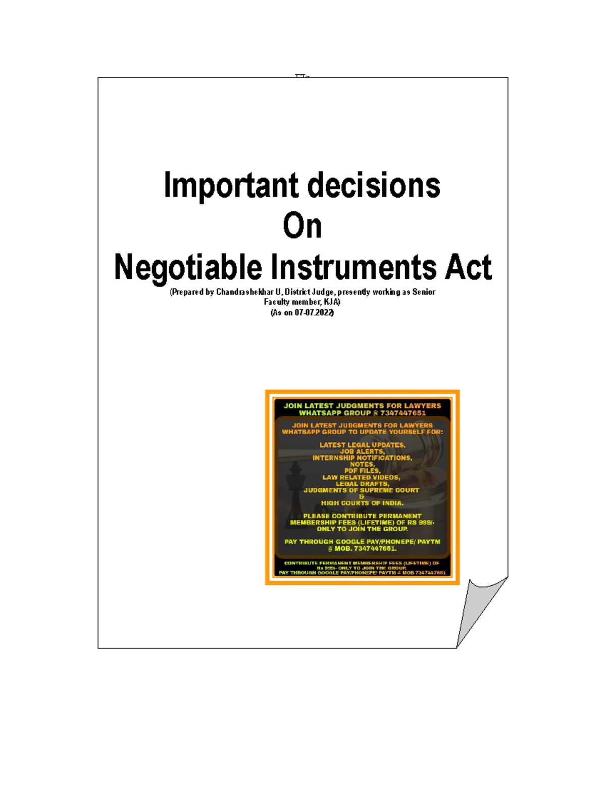 Negotiable Instruments Act Notes FIn F Important decisions On