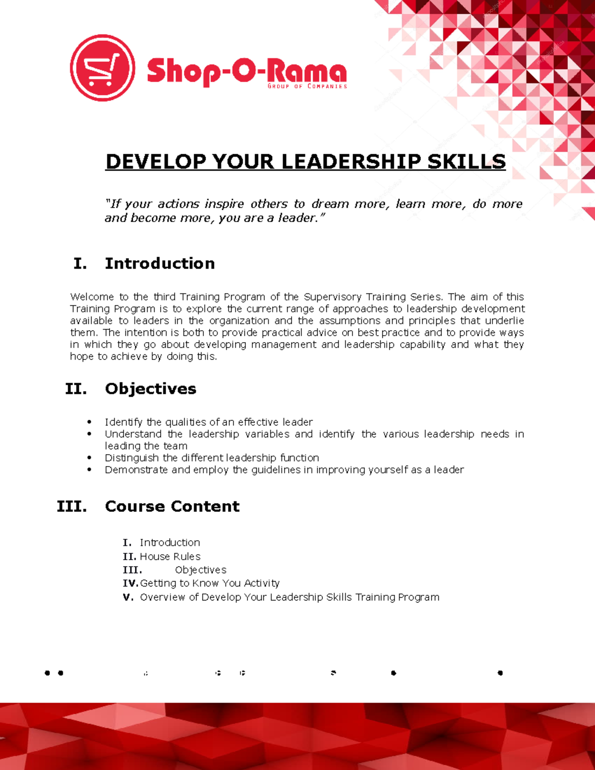 Develop YOUR Leadership Skills Course Content - DEVELOP YOUR LEADERSHIP ...