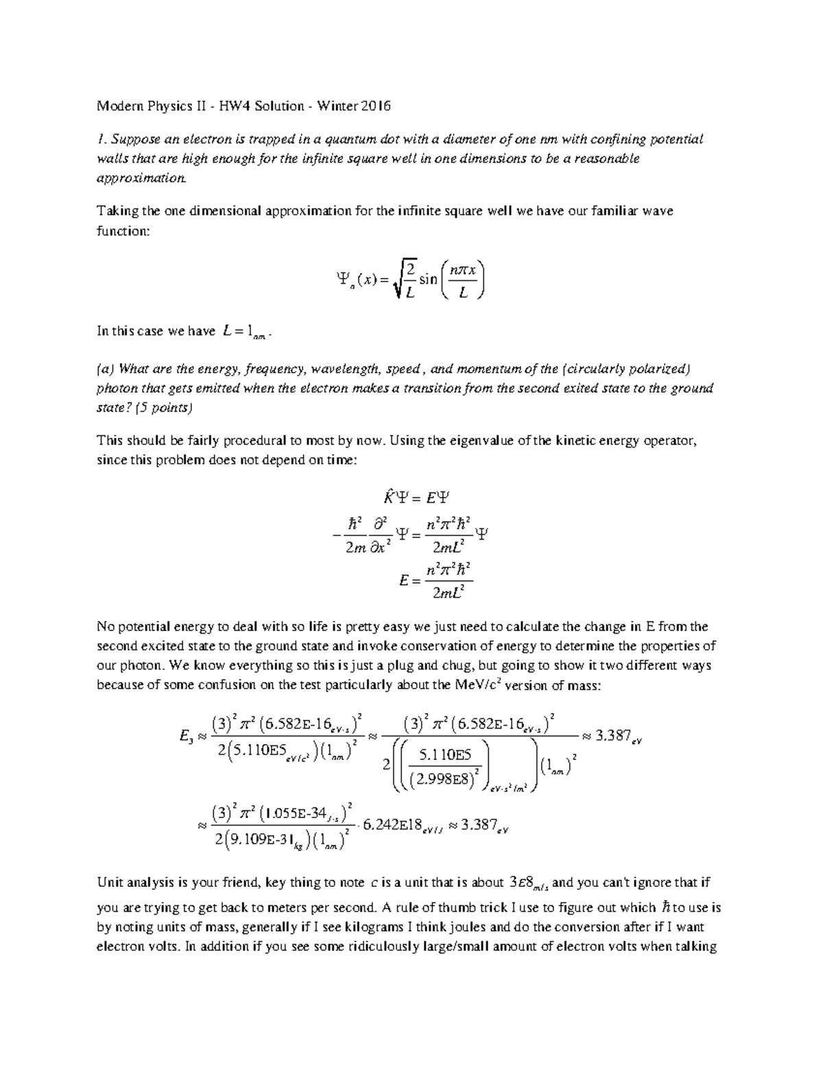 Modern Physics 2 HW4 Solution - Modern Physics II HW4 Solution Winter ...