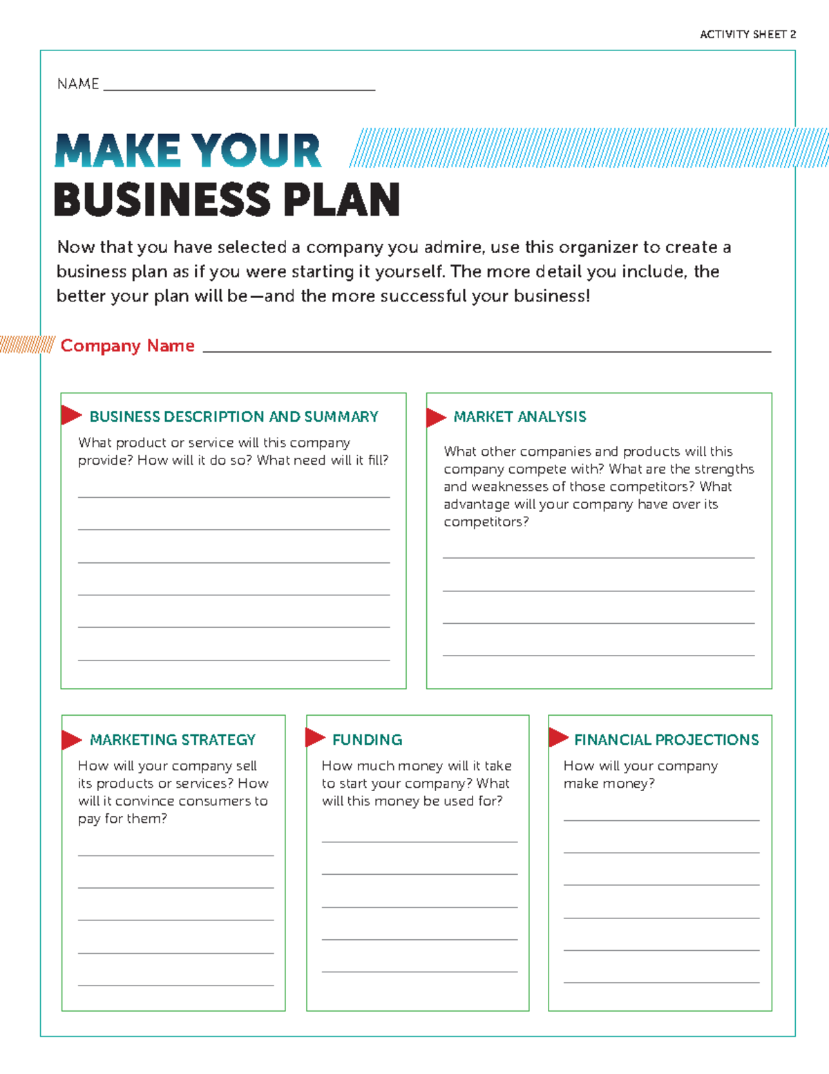 business plan activity sheet