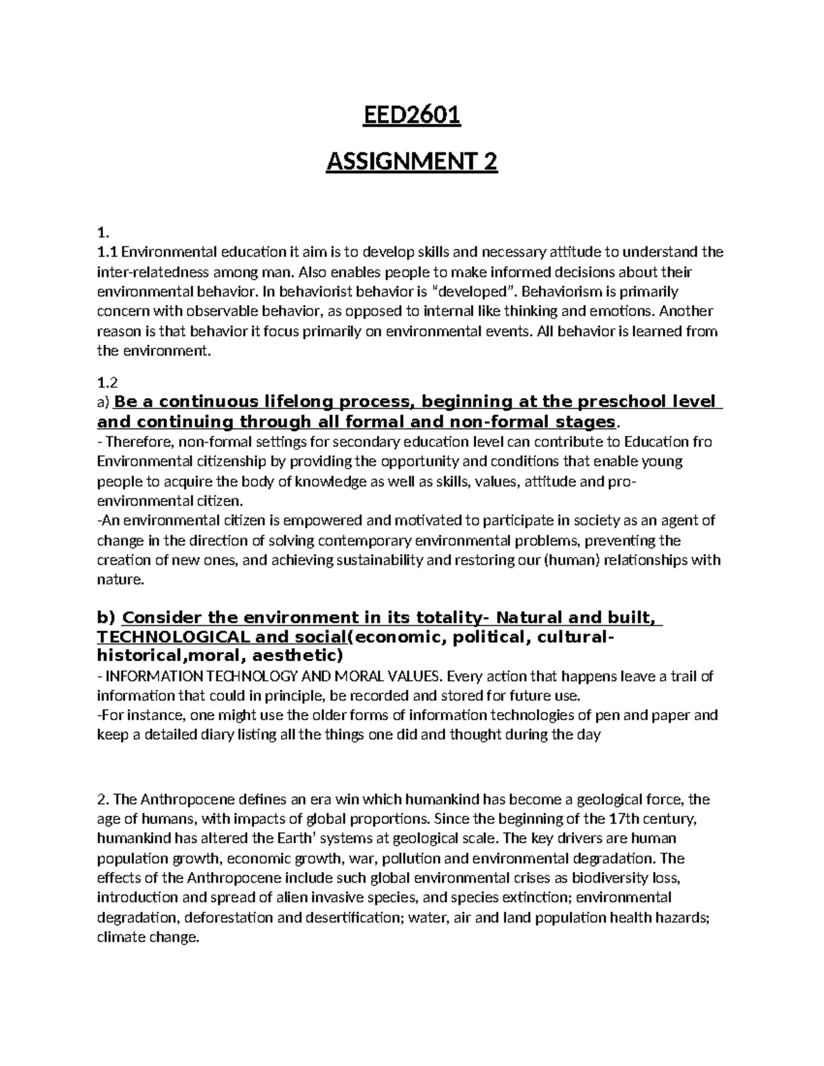 EED2601 53381343 - assignment 2 - EED ASSIGNMENT 2 1. 1 Environmental ...