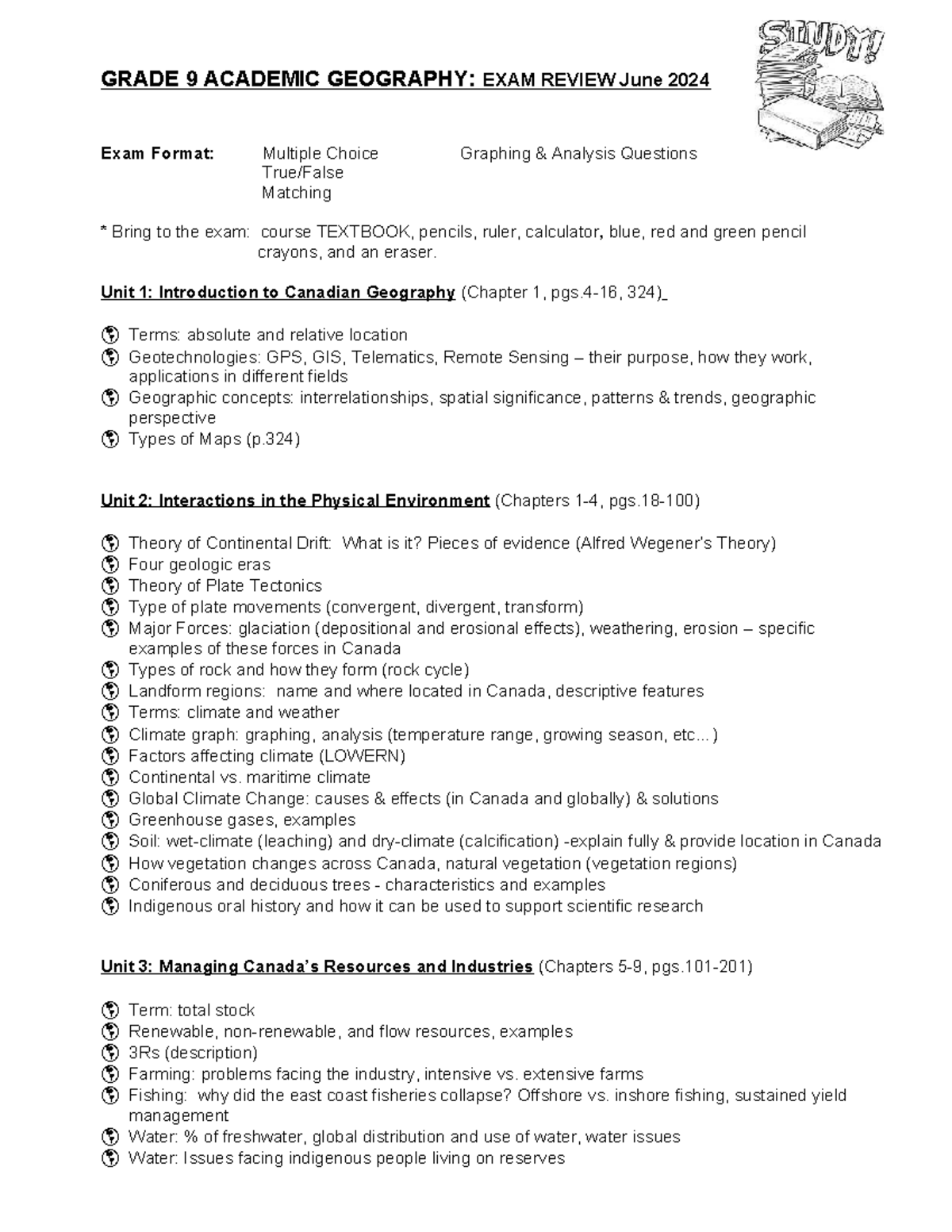 Exam Review June 2024 Broughton GRADE 9 ACADEMIC GEOGRAPHY EXAM