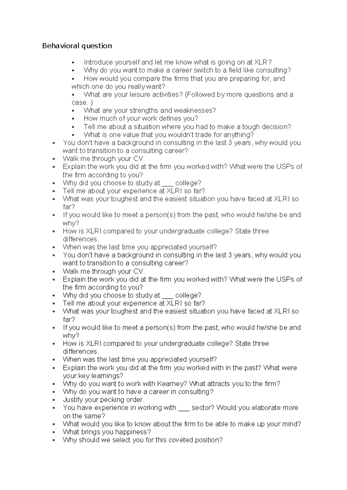 Behavioral question - jjkm - Behavioral question Introduce yourself and ...