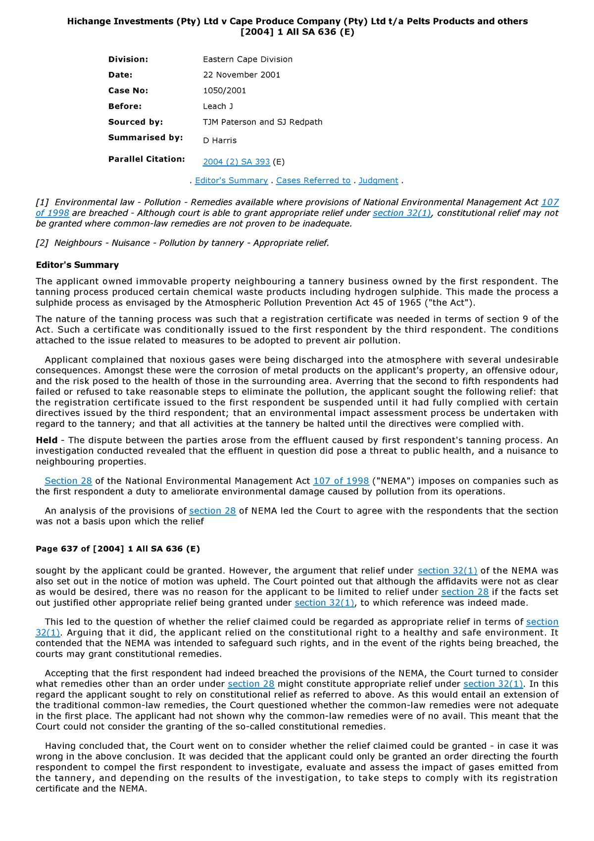 Hichange Investments (Pty) Ltd v Cape Produce Company (Pty) Ltd t a ...