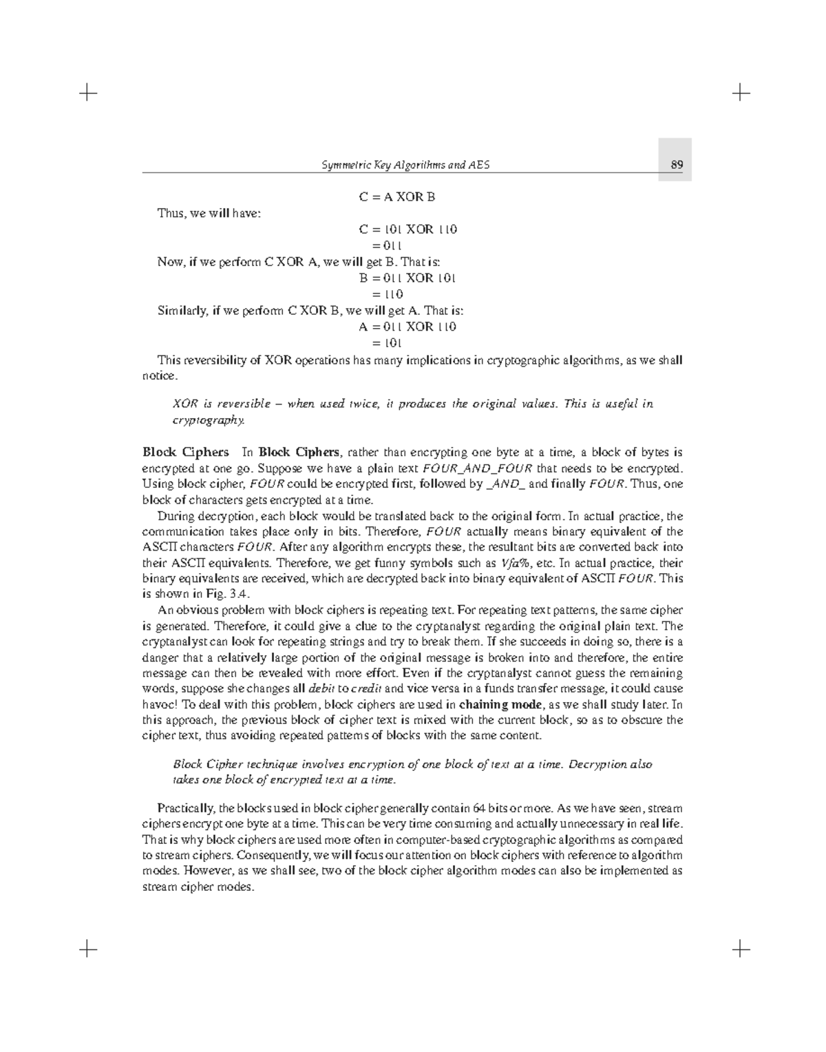 Modes of blocks - ISC notes - Symmetric Key Algorithms and AES 89 C = A ...