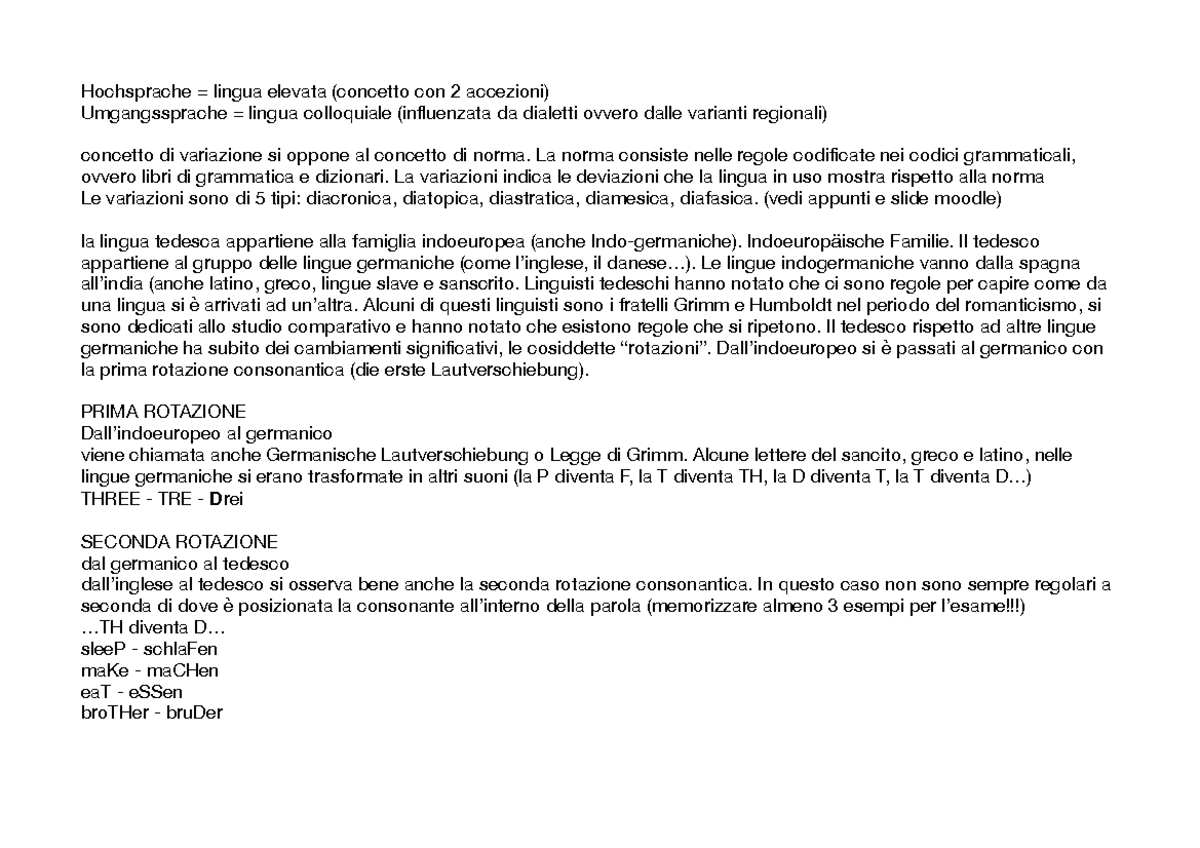 Appunti di lingua tedesca 1 Ballestracci Unifi Hochsprache = lingua