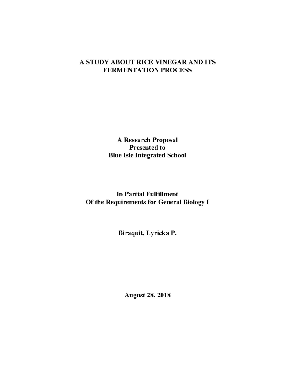 A Study About Rice Vinegar and its Fermentation Process A STUDY ABOUT