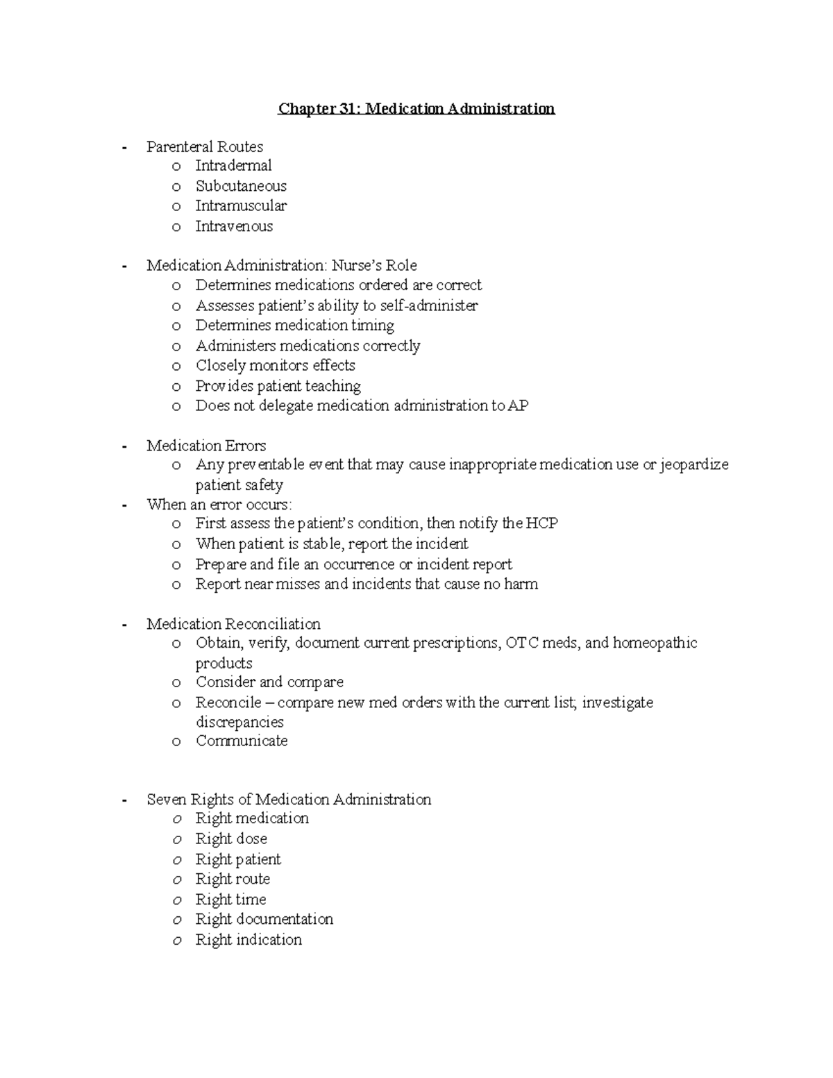 NCHP Exam 2 Study Guide - Chapter 31: Medication Administration ...