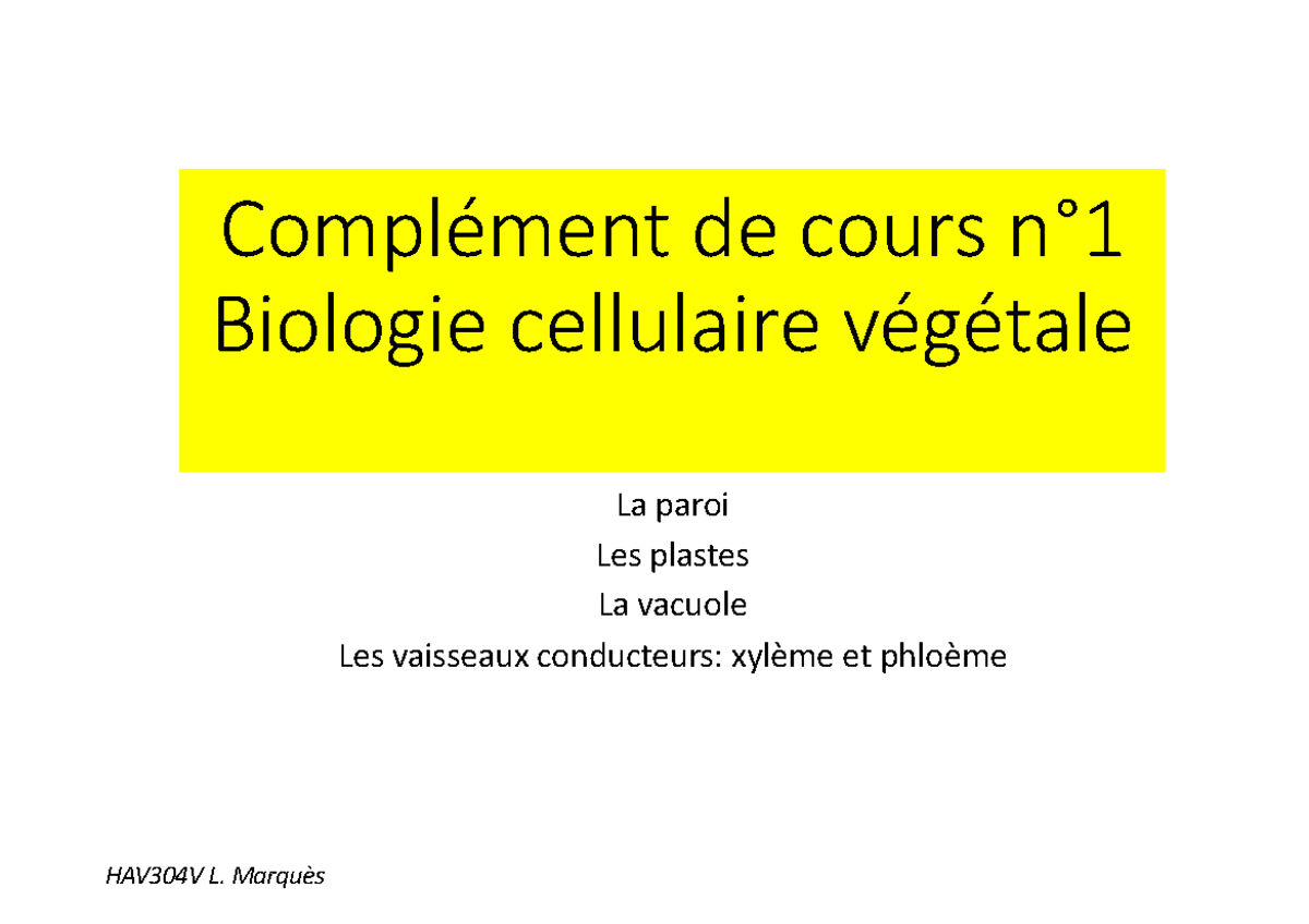 Chapitre 1 science vie de la terre - Complément de cours n° 1 Biologie