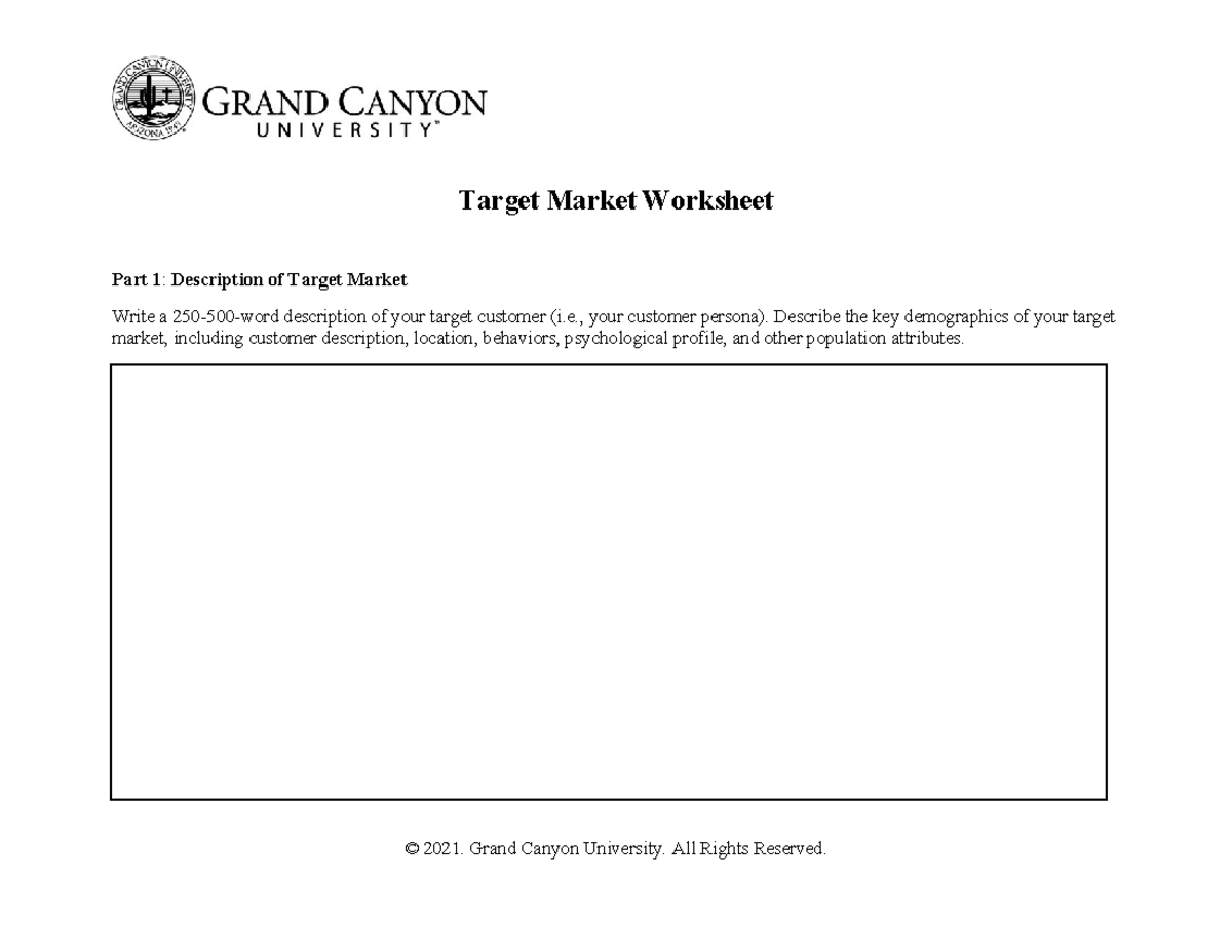 ENT 436 RS T4 Target Market Worksheet Target Market Worksheet Part 1 Description of Target
