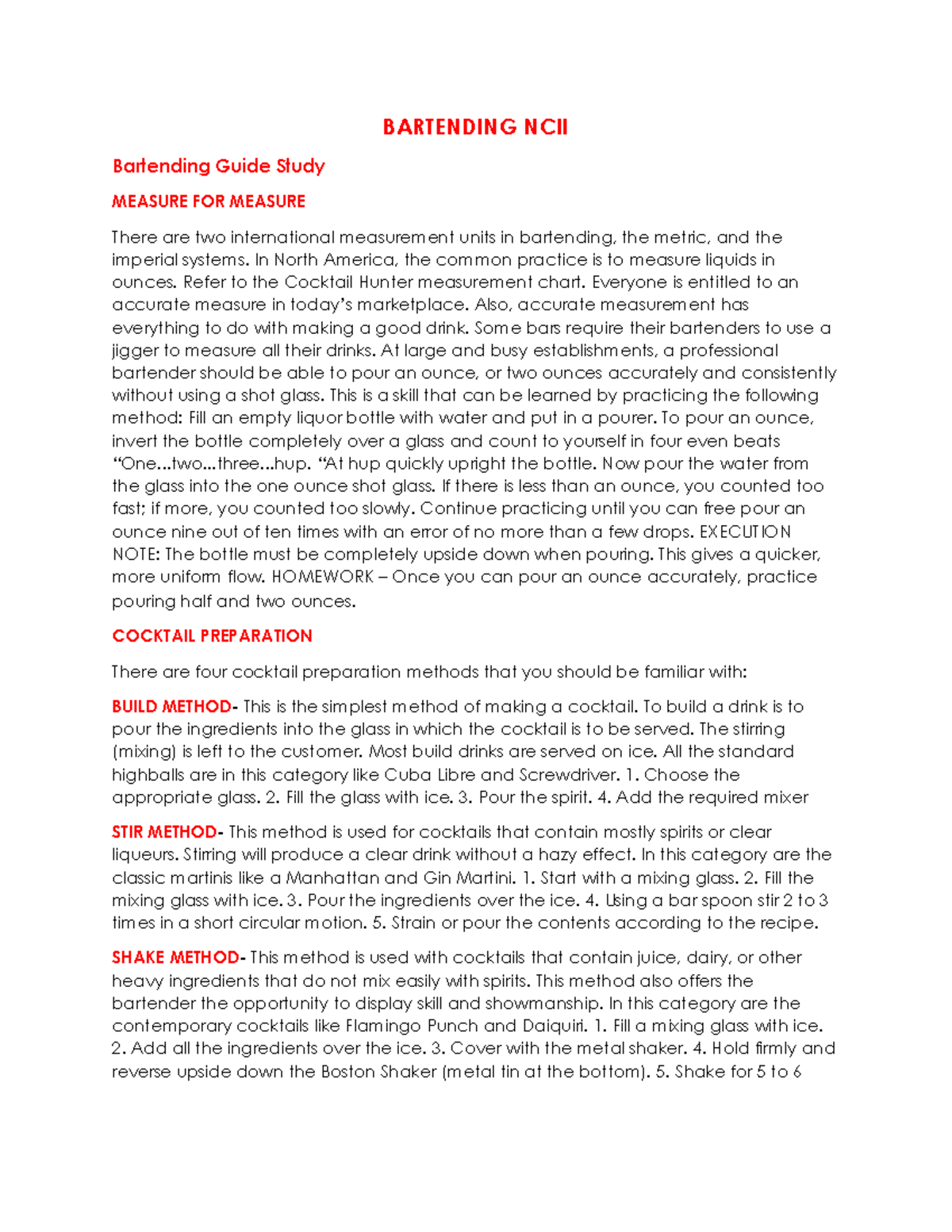 Bartending NCII 2 STUDY GUIDE Hospitality group of specializations