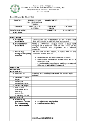 Feminist Approach - FELIX O. ALFELOR SR. FOUNDATION COLLEGE, INC. San ...