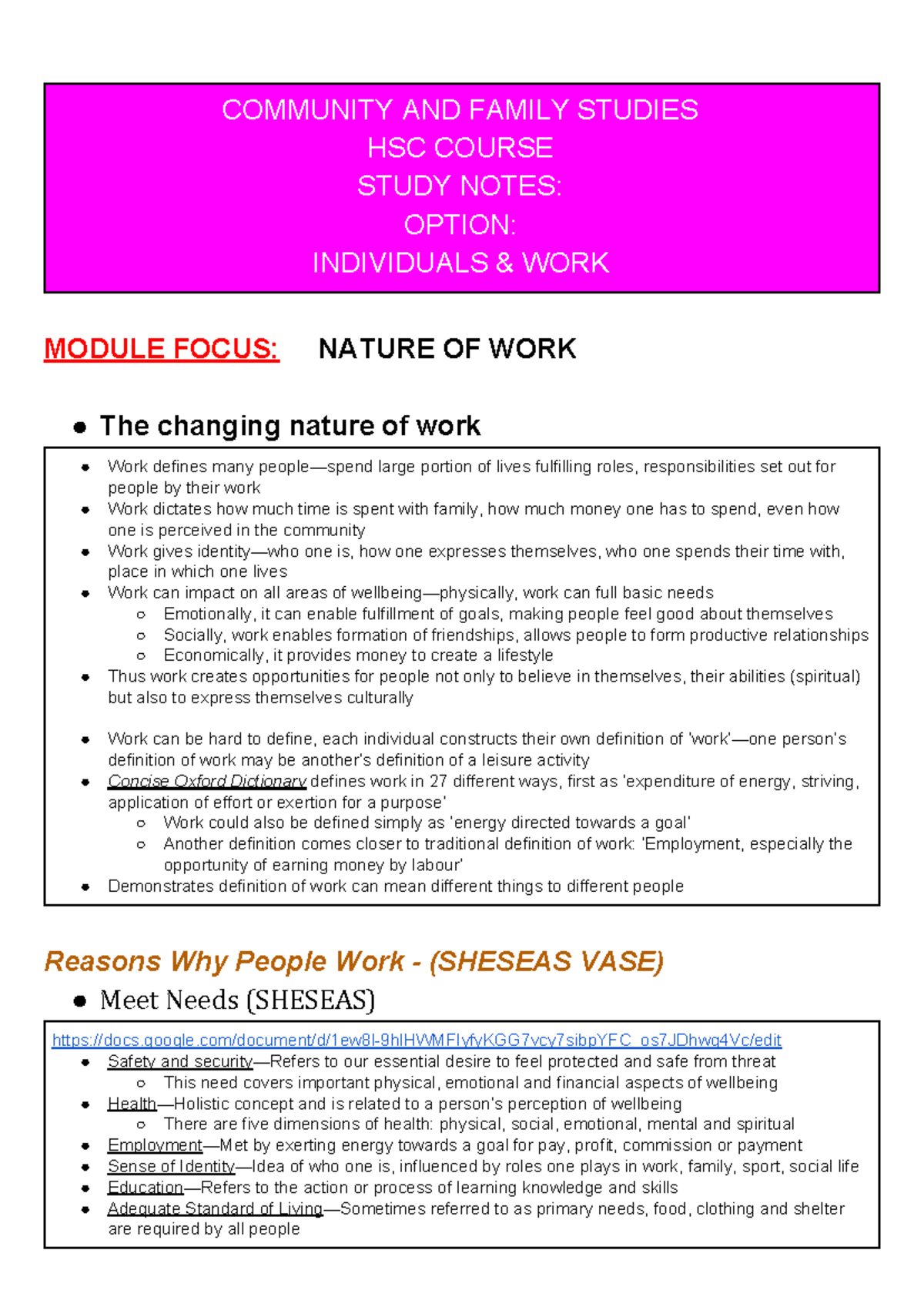 CAFS - HSC Notes Individuals And Work (Option One) - COMMUNITY AND ...