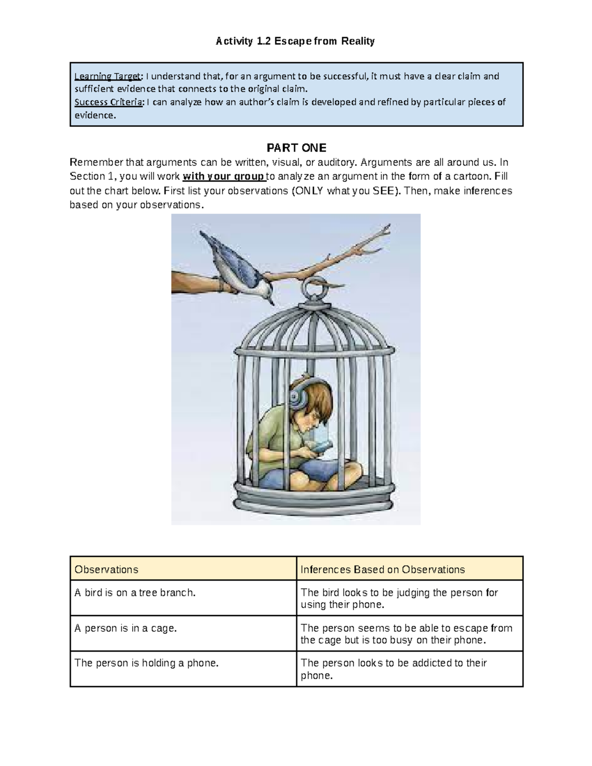 Activity 1.2 Escape from Reality Google Docs Activity 1 Escape from